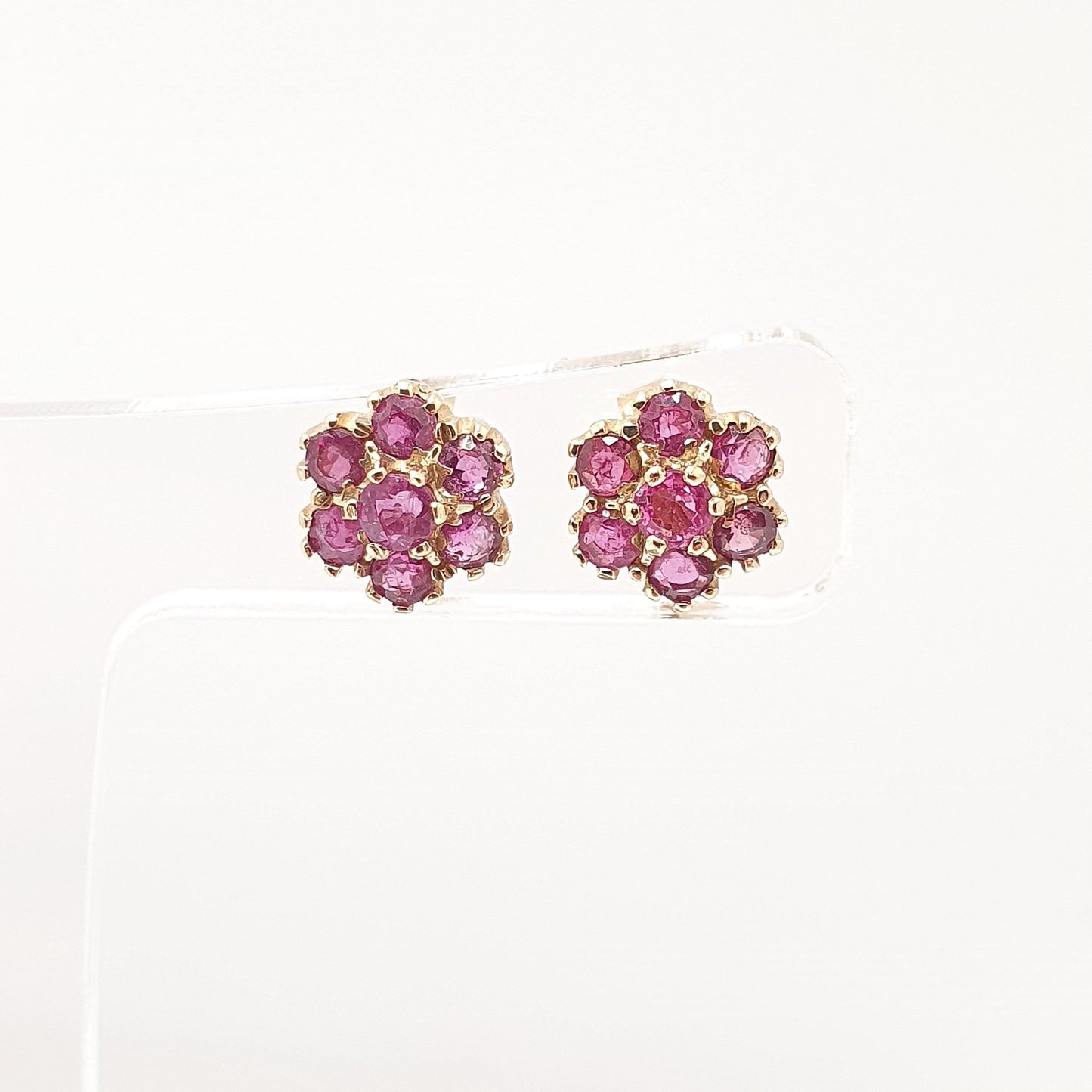 Vintage 9k 9ct Gold Ruby Earrings Stud Cluster Solid 375 Genuine Gemstone Jewelry Retro Jewellery