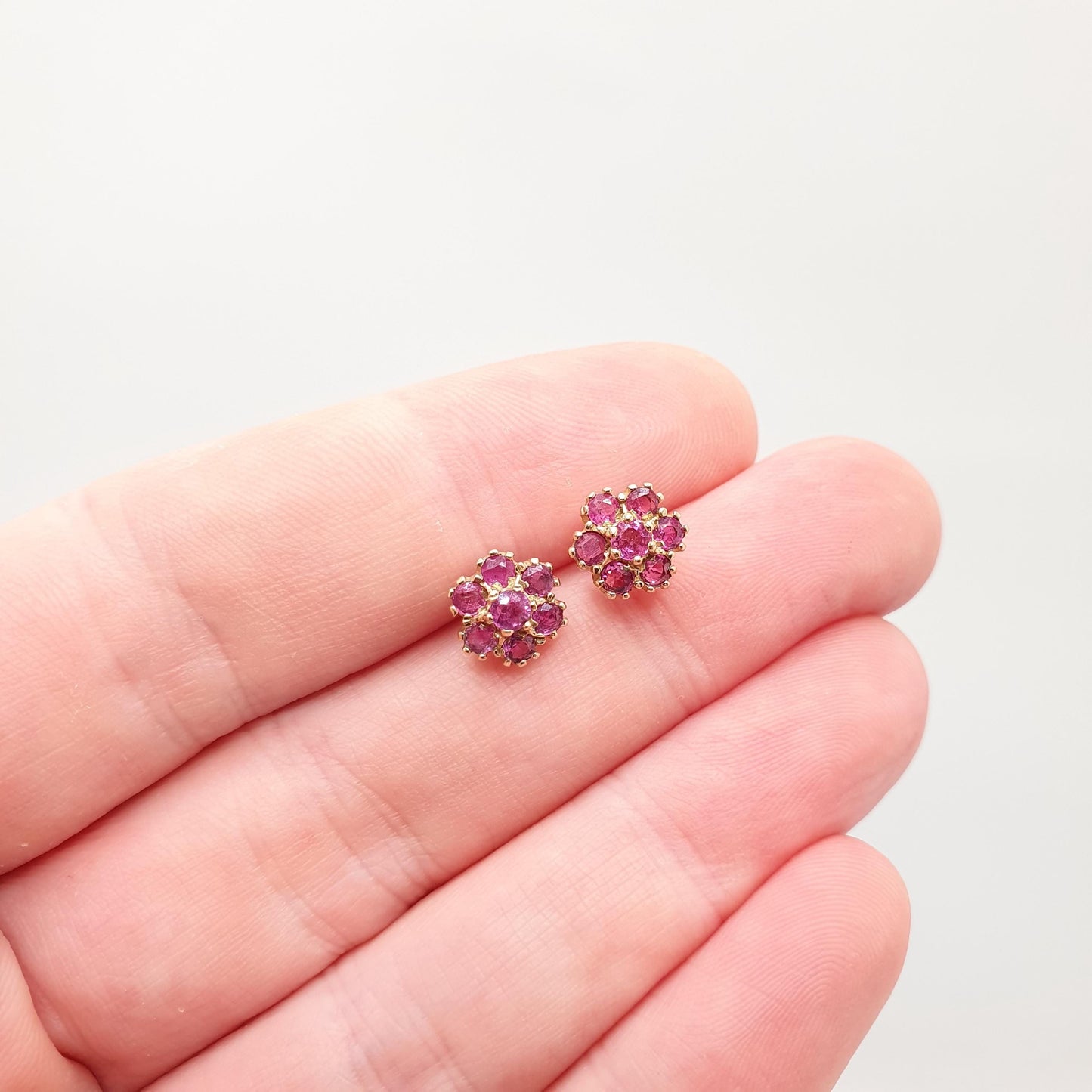 Vintage 9k 9ct Gold Ruby Earrings Stud Cluster Solid 375 Genuine Gemstone Jewelry Retro Jewellery