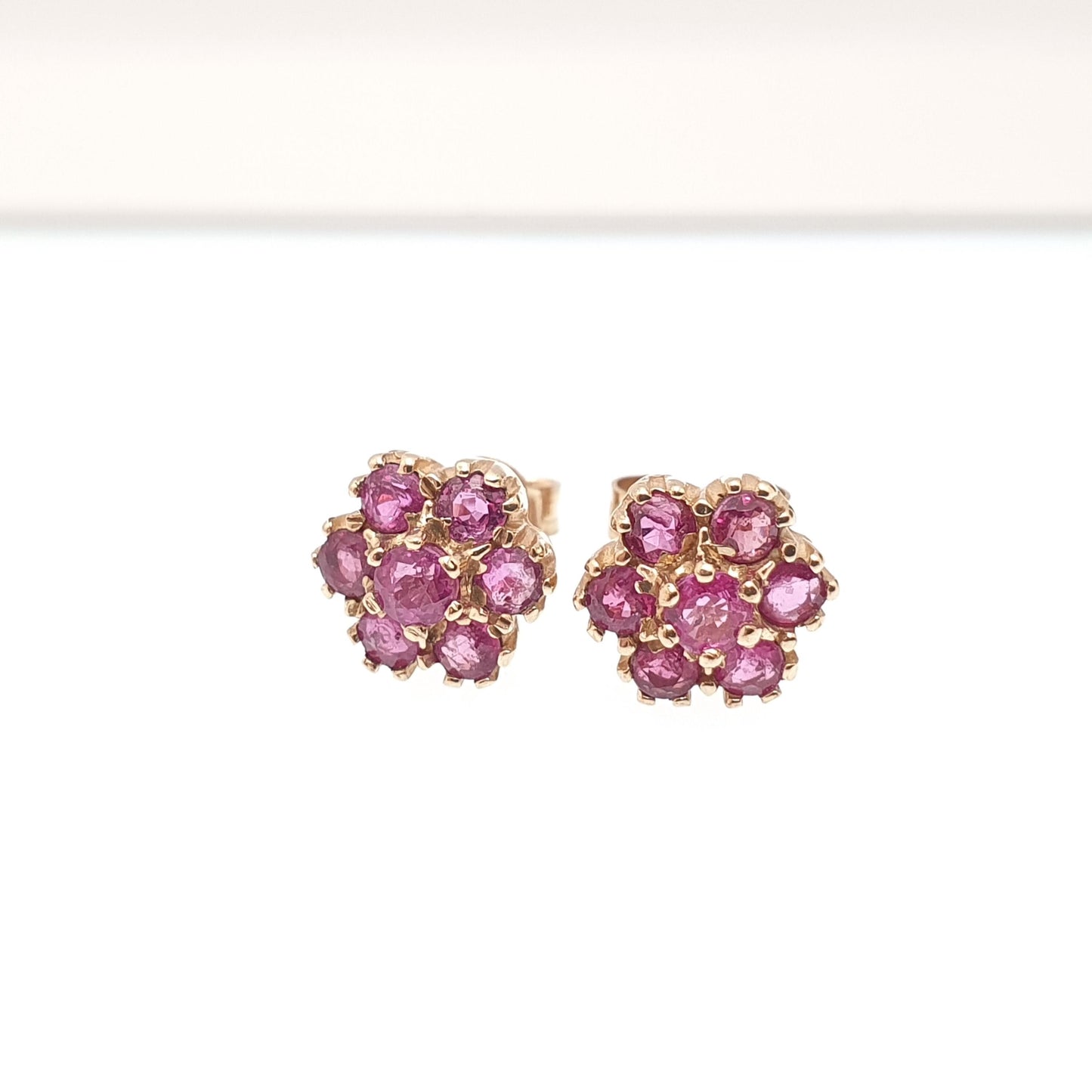 Vintage 9k 9ct Gold Ruby Earrings Stud Cluster Solid 375 Genuine Gemstone Jewelry Retro Jewellery