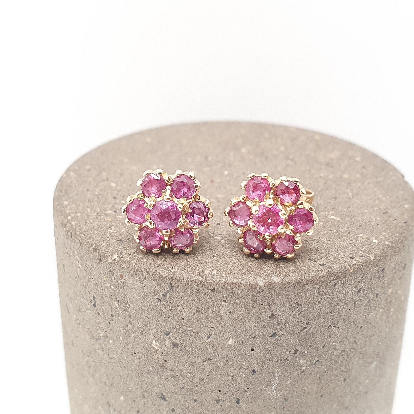 Vintage 9k 9ct Gold Ruby Earrings Stud Cluster Solid 375 Genuine Gemstone Jewelry Retro Jewellery