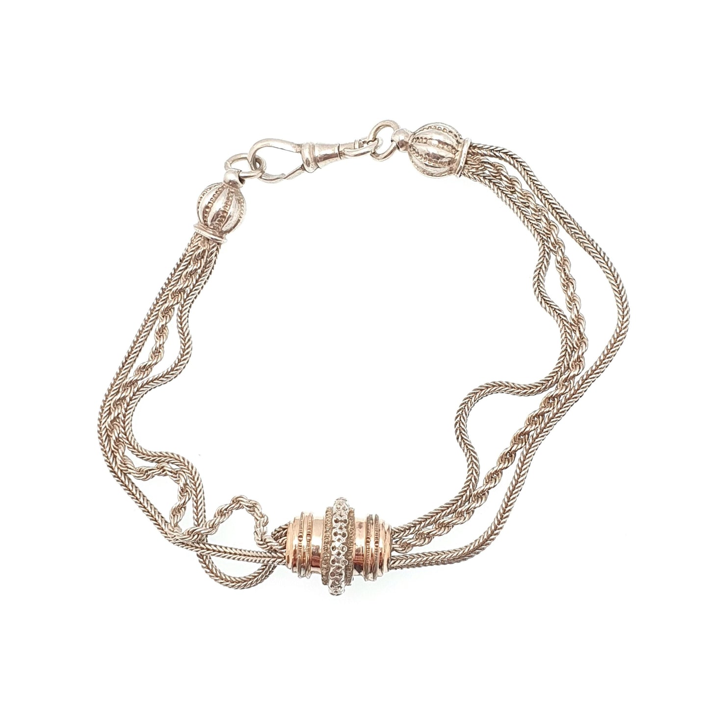 Antique Solid Silver Albertina Bracelet Victorian Rose Gold Slider Dog Clip 11.63g 21.5cm Vintage Womens Jewelry Jewellery