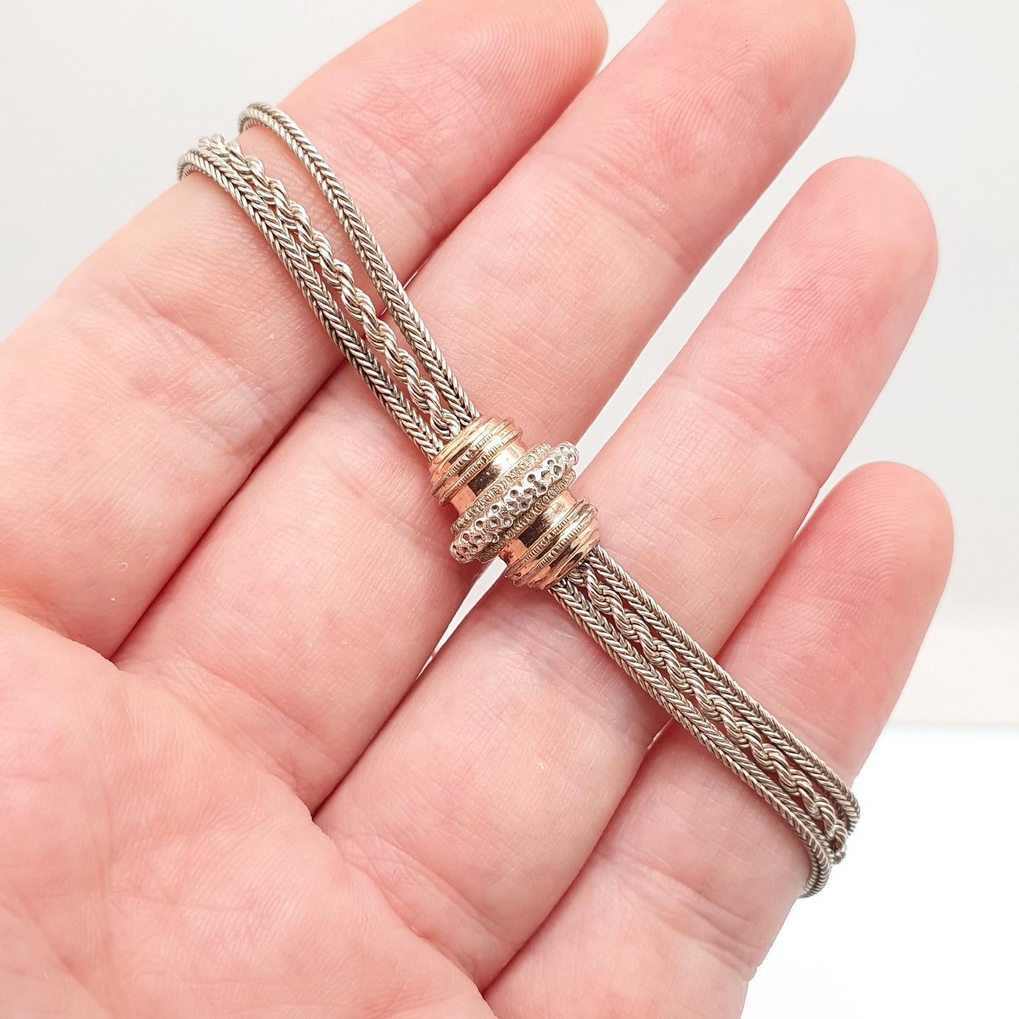 Antique Solid Silver Albertina Bracelet Victorian Rose Gold Slider Dog Clip 11.63g 21.5cm Vintage Womens Jewelry Jewellery