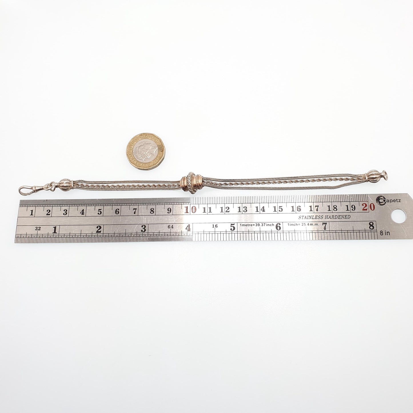 Antique Solid Silver Albertina Bracelet Victorian Rose Gold Slider Dog Clip 11.63g 21.5cm Vintage Womens Jewelry Jewellery