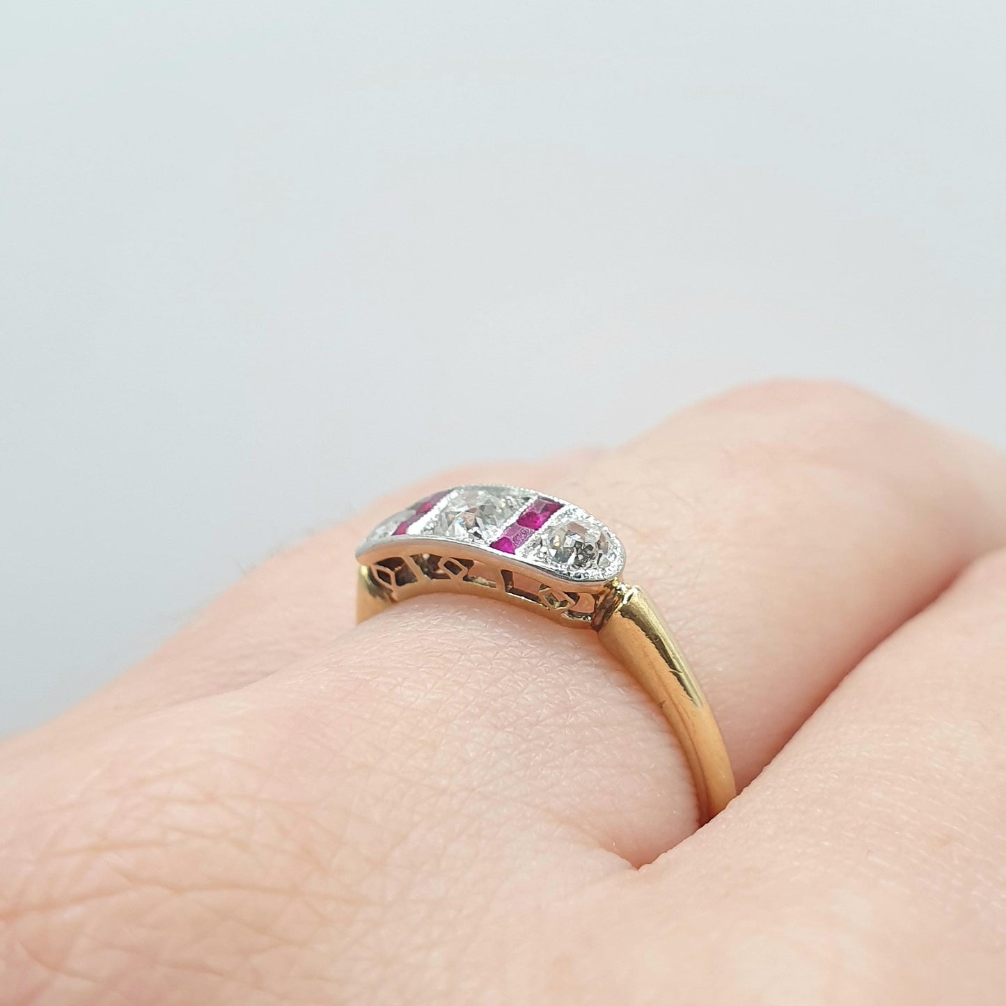 Antique 18ct Gold Natural Ruby & Diamond Ring Art Deco Solid 750 1920s Vintage Jewelry Jewellery