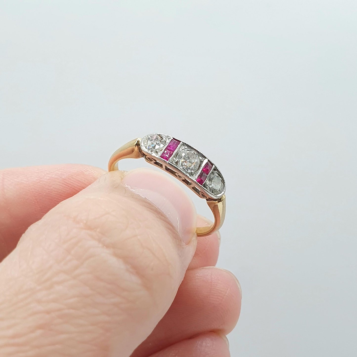 Antique 18ct Gold Natural Ruby & Diamond Ring Art Deco Solid 750 1920s Vintage Jewelry Jewellery