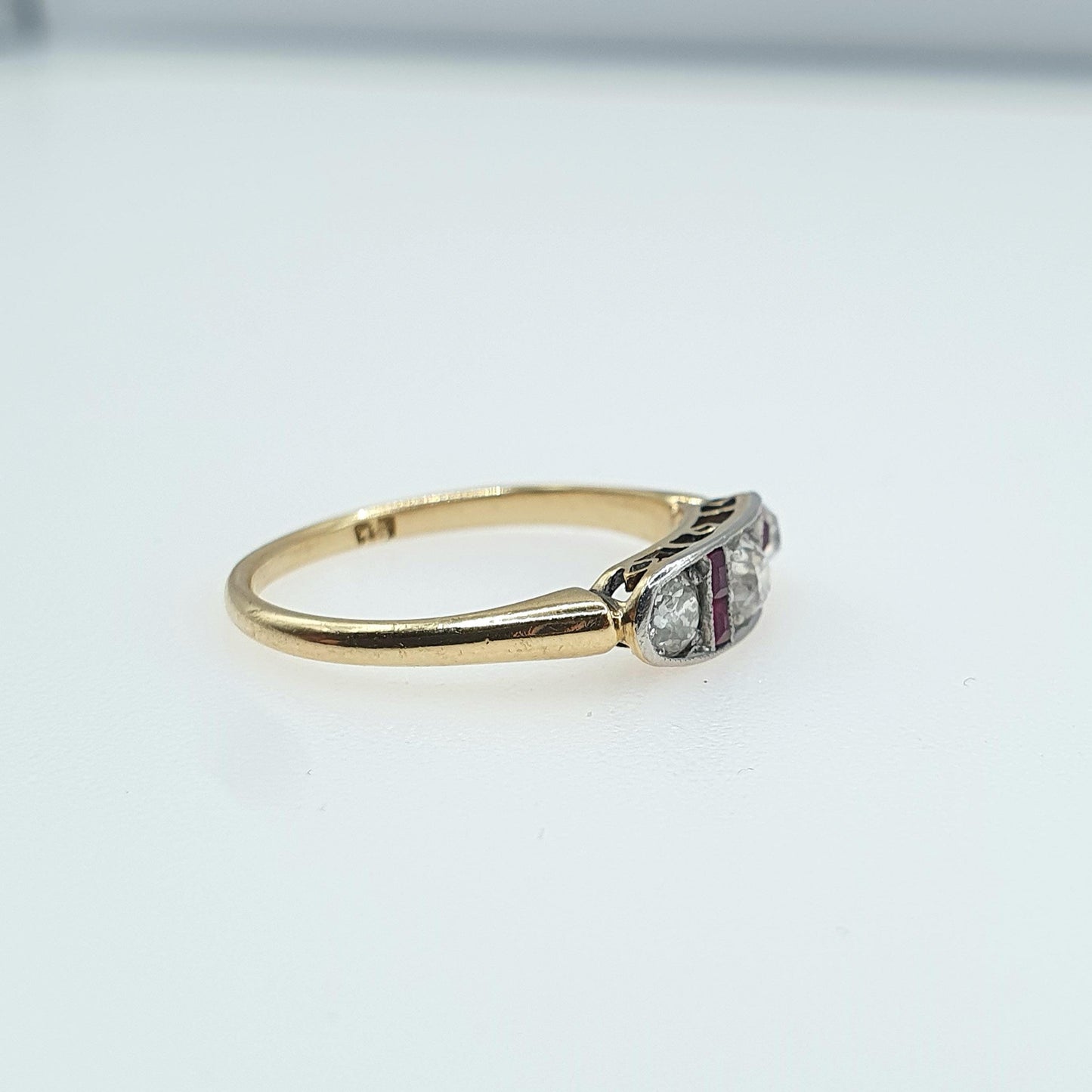 Antique 18ct Gold Natural Ruby & Diamond Ring Art Deco Solid 750 1920s Vintage Jewelry Jewellery