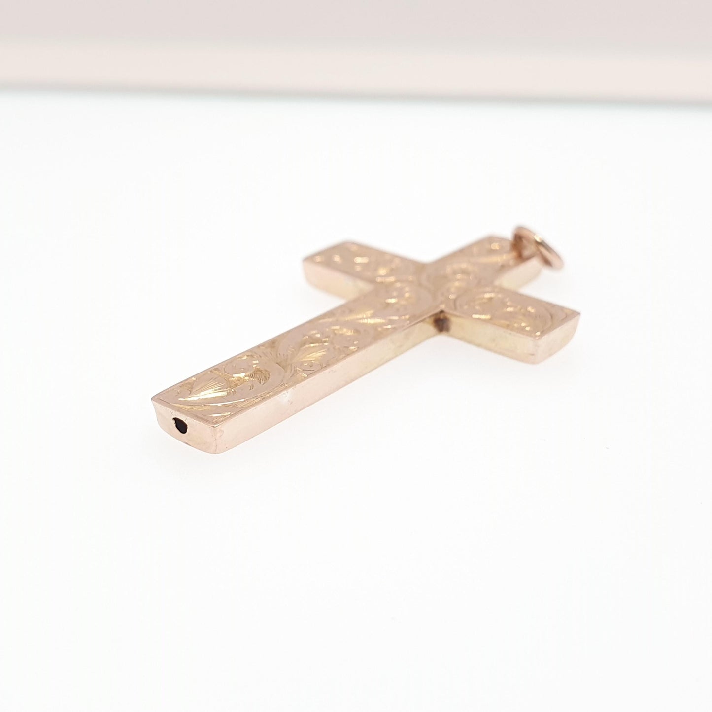 Antique 9ct 9k Rose Gold Crucifix Necklace Cross Pendant Scroll Engraved Large Big Solid 375 Vintage