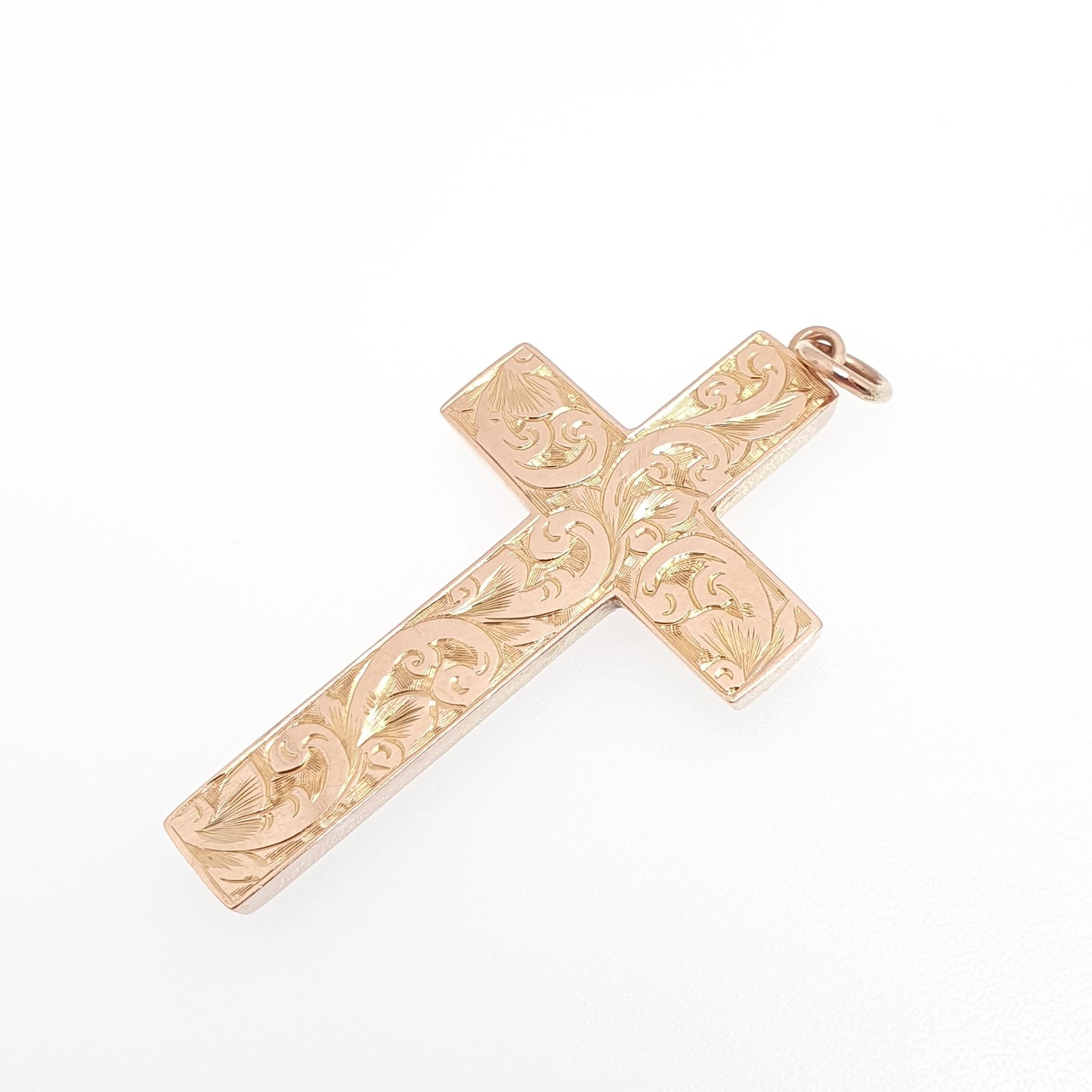 Antique 9ct 9k Rose Gold Crucifix Necklace Cross Pendant Scroll Engraved Large Big Solid 375 Vintage