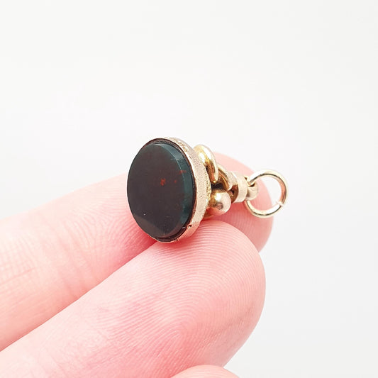 Vintage 9ct 9k Gold Bloodstone Fob Pendant Necklace Genuine Gemstone Quartz Victorian Style Hallmarked Solid 375 Womens Jewelry Jewellery