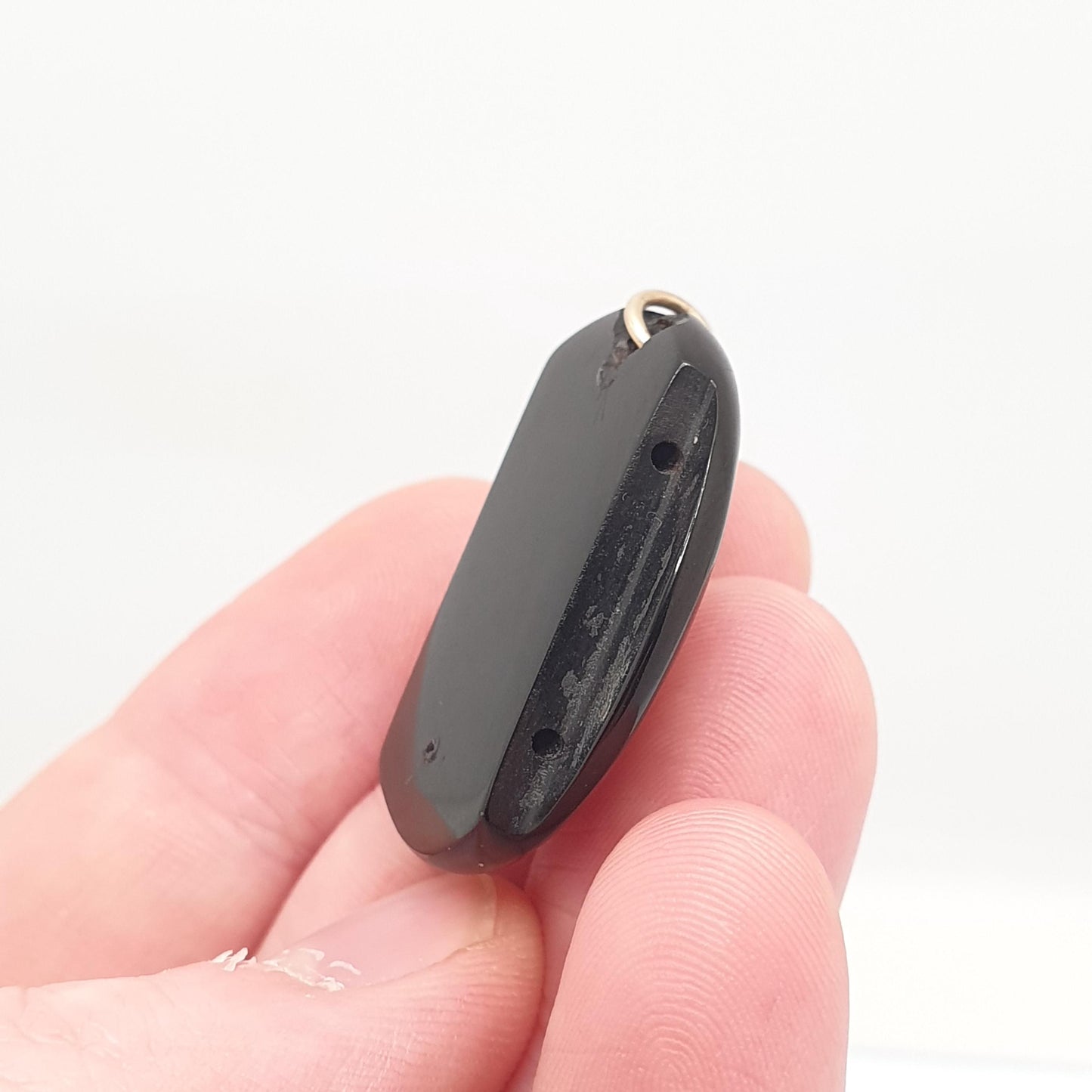 Antique Victorian Whitby Jet Cameo Pendant Necklace Pink Conch Shell Oval Hand Carved Mourning Vintage Jewelry Jewellery