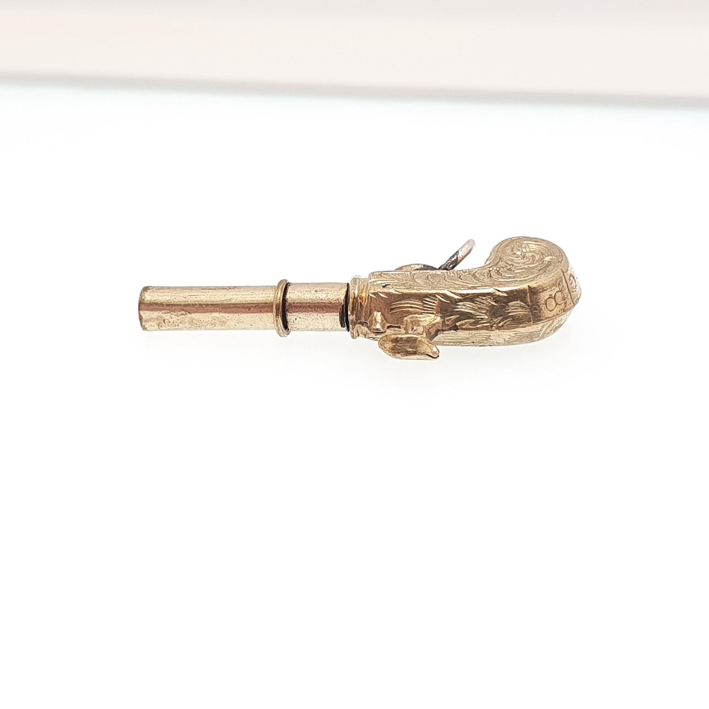 Antique Victorian Flintlock Pistol Pocket Watch Key Fob Pendant Necklace Gold Tone Base Metal Vintage Jewellery Jewelry