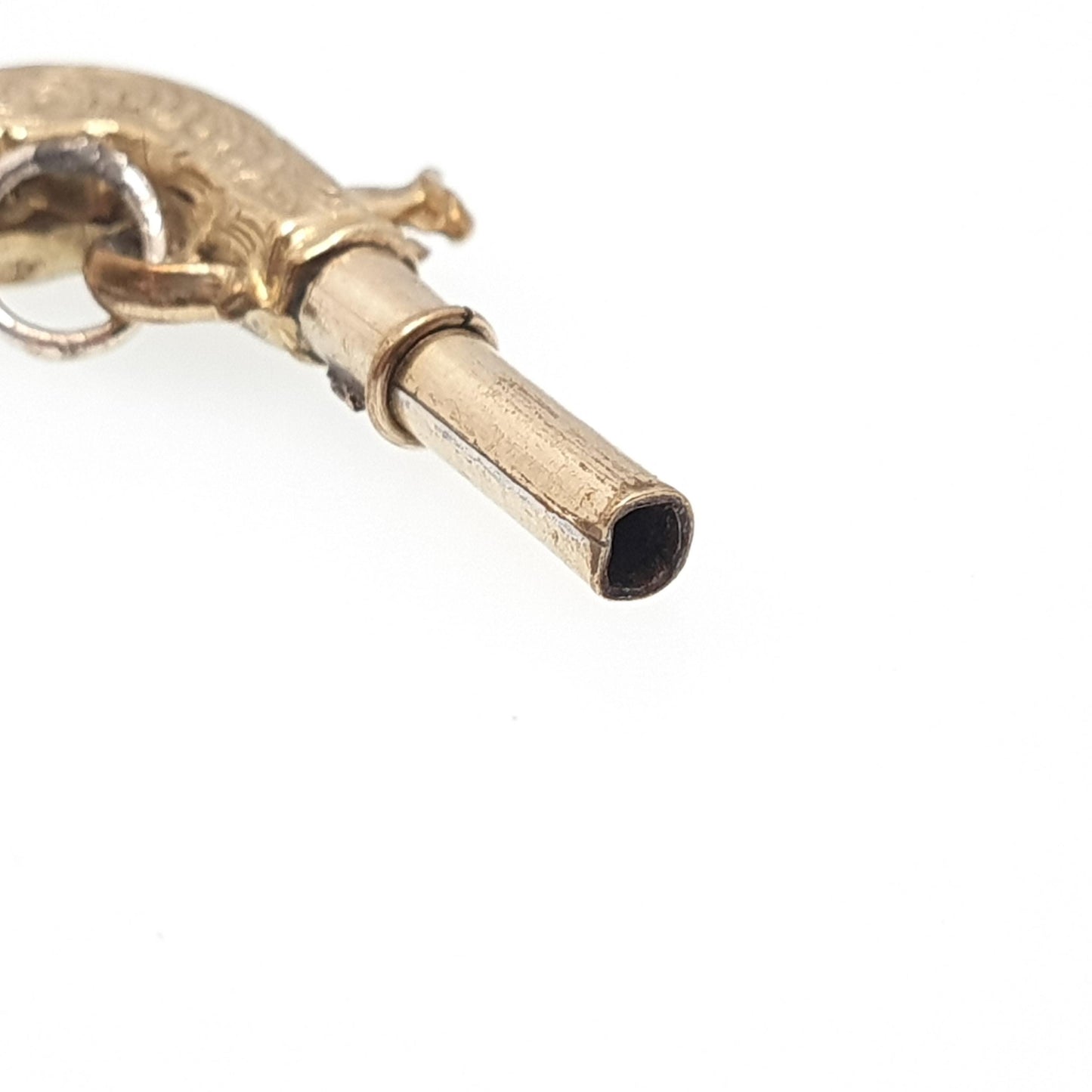 Antique Victorian Flintlock Pistol Pocket Watch Key Fob Pendant Necklace Gold Tone Base Metal Vintage Jewellery Jewelry