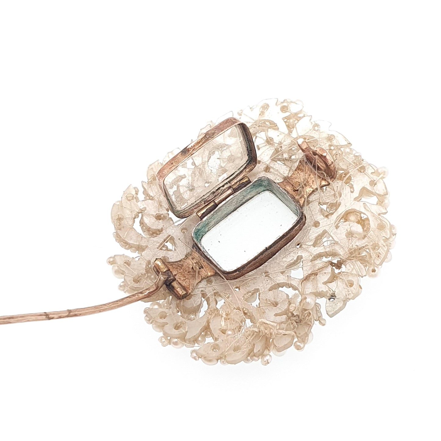 Antique Georgian 9ct Gold Seed Pearl Brooch Mourning Locket Cluster Pin Mother of Pearl Natural Pearls Woven Handmade Jewellery Jewelry
