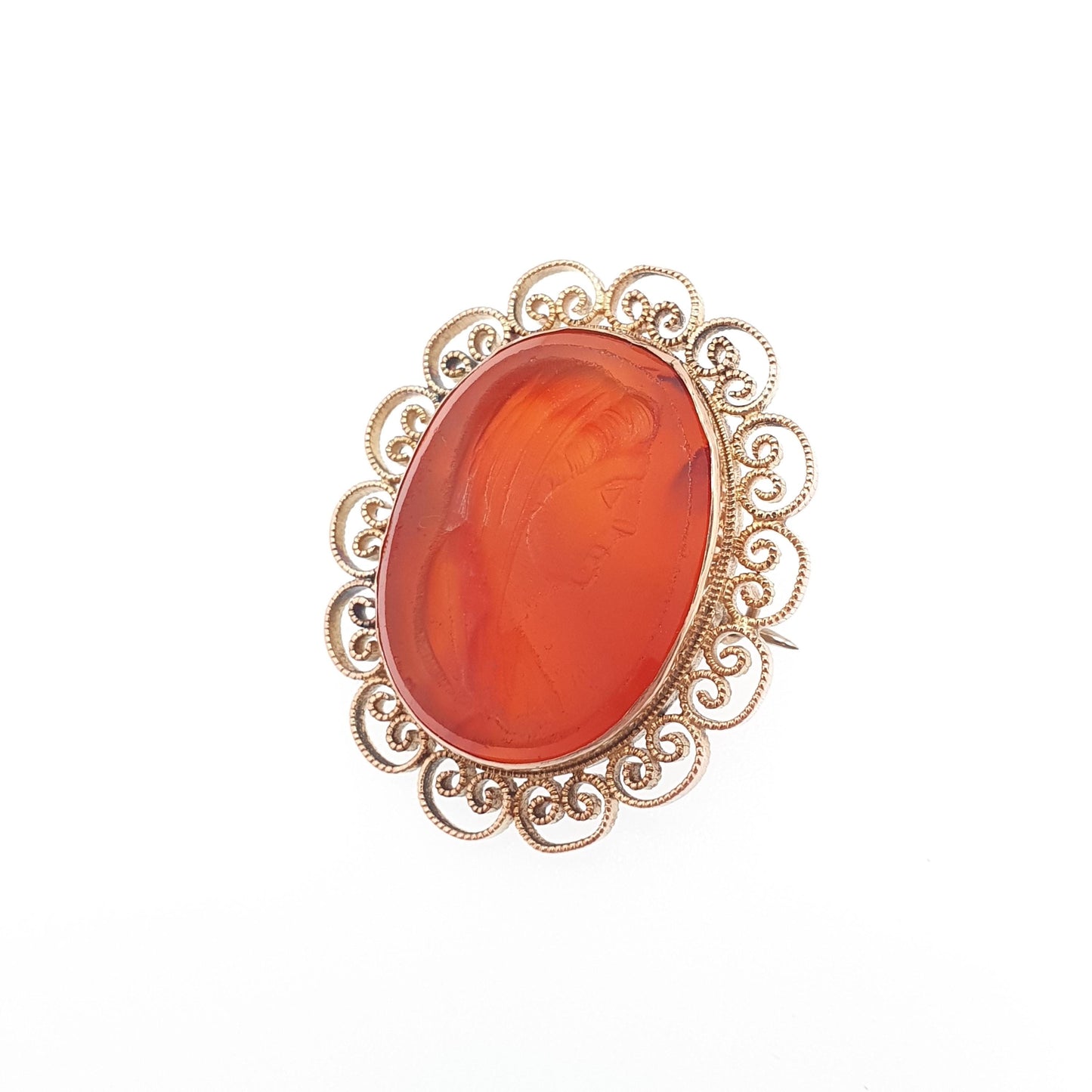 Antique Victorian 9ct Gold Virgin Mary Intaglio Brooch Pin Carnelian Gemstone Solid 9k 9kt Mother Vintage