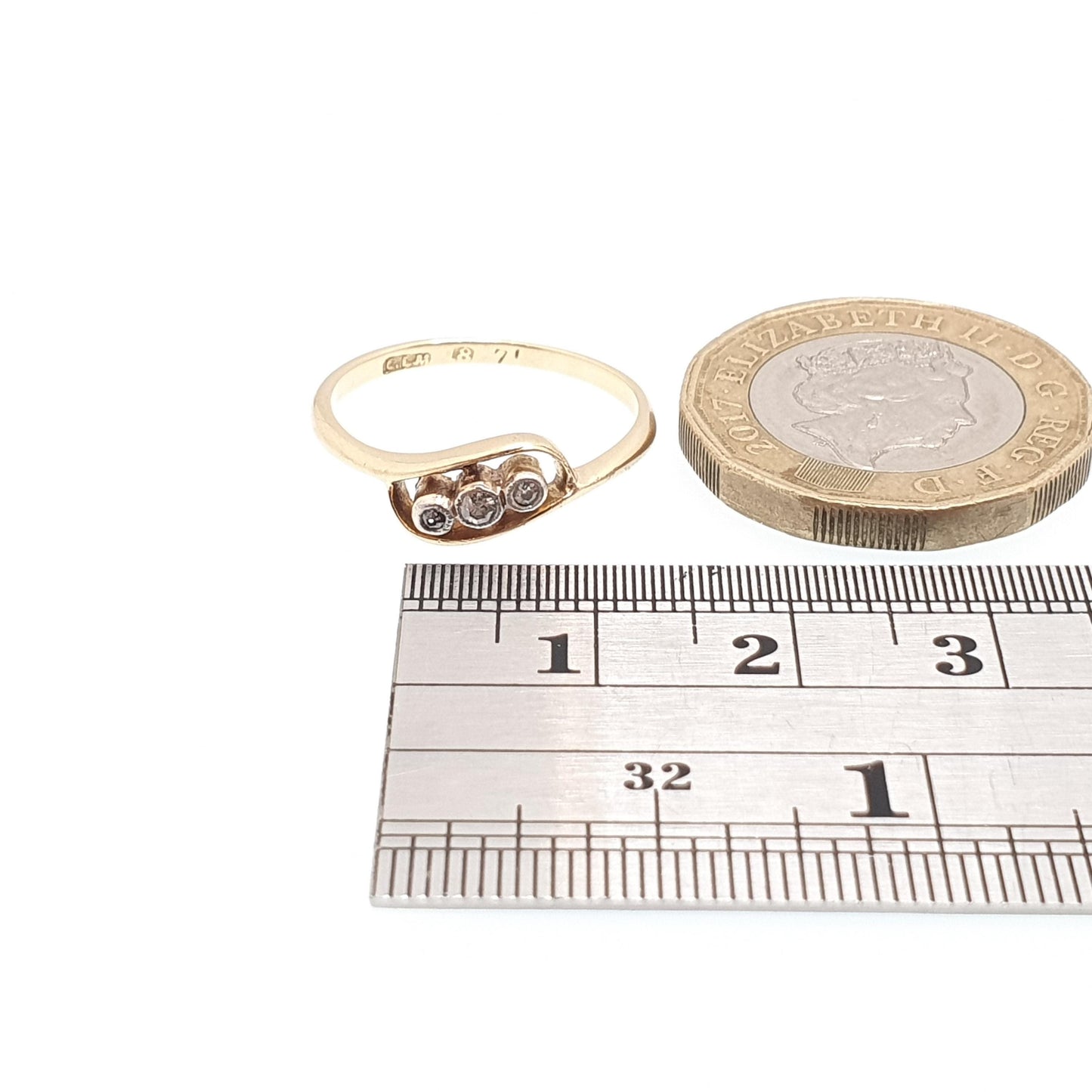 Antique 18ct Gold Diamond Ring Trilogy Crossover Solid 18k Natural Diamonds Vintage Sparkly Jewelry Jewellery