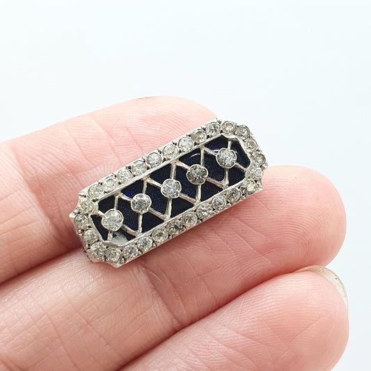 Antique Victorian Solid Silver Bristol Blue Glass Brooch Pin Diamond Paste Vintage Rectangular Womens Jewelry Jewellery