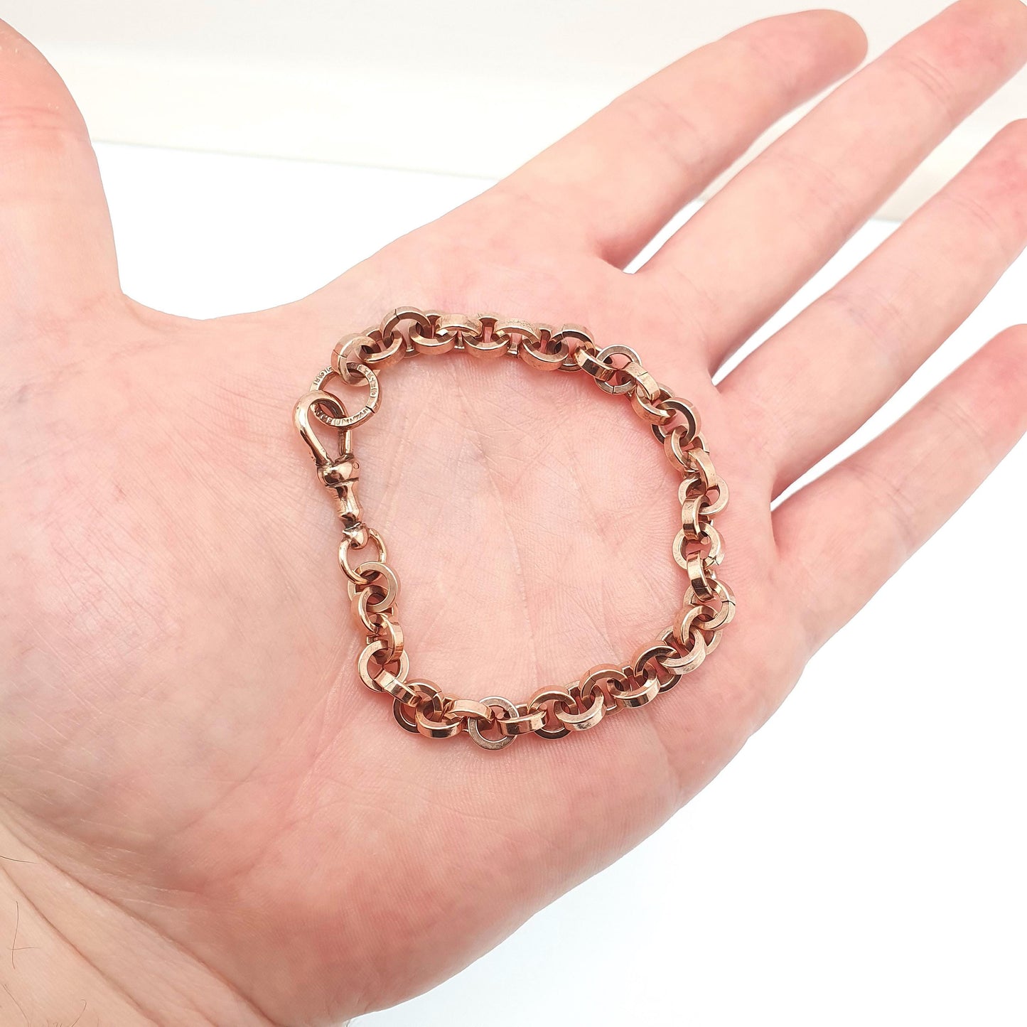 Antique Rolled Rose Gold Bracelet Dog Clip Albert Chain Rolo Belcher Link 19cm 7.5" 16.73g Jewelry Jewellery