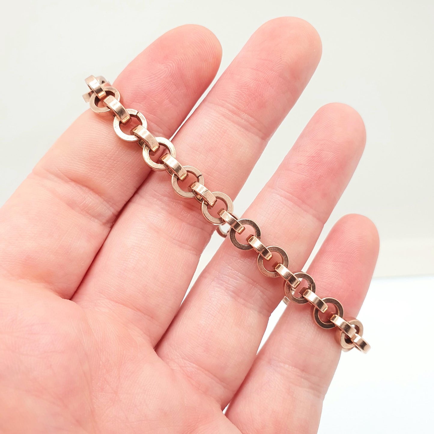 Antique Rolled Rose Gold Bracelet Dog Clip Albert Chain Rolo Belcher Link 19cm 7.5" 16.73g Jewelry Jewellery