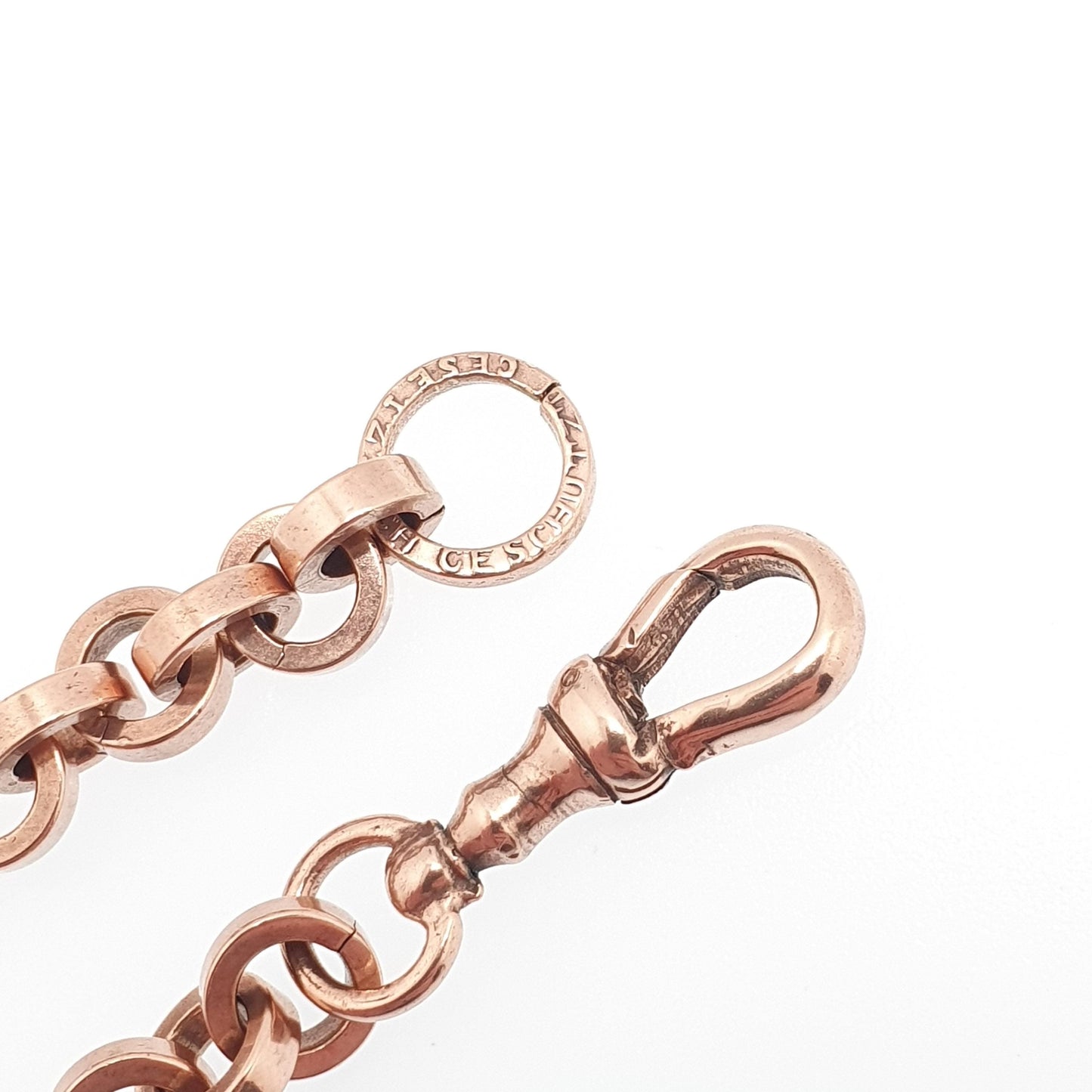 Antique Rolled Rose Gold Bracelet Dog Clip Albert Chain Rolo Belcher Link 19cm 7.5" 16.73g Jewelry Jewellery