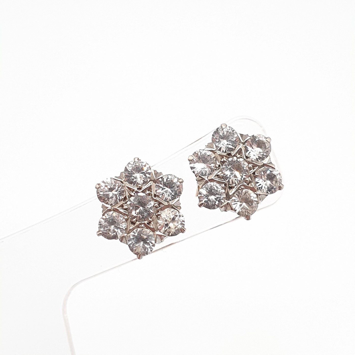 Antique Victorian 9k 9ct Gold White Sapphire Earrings Star Cluster Solid Silver Set Vintage Jewelry Jewellery