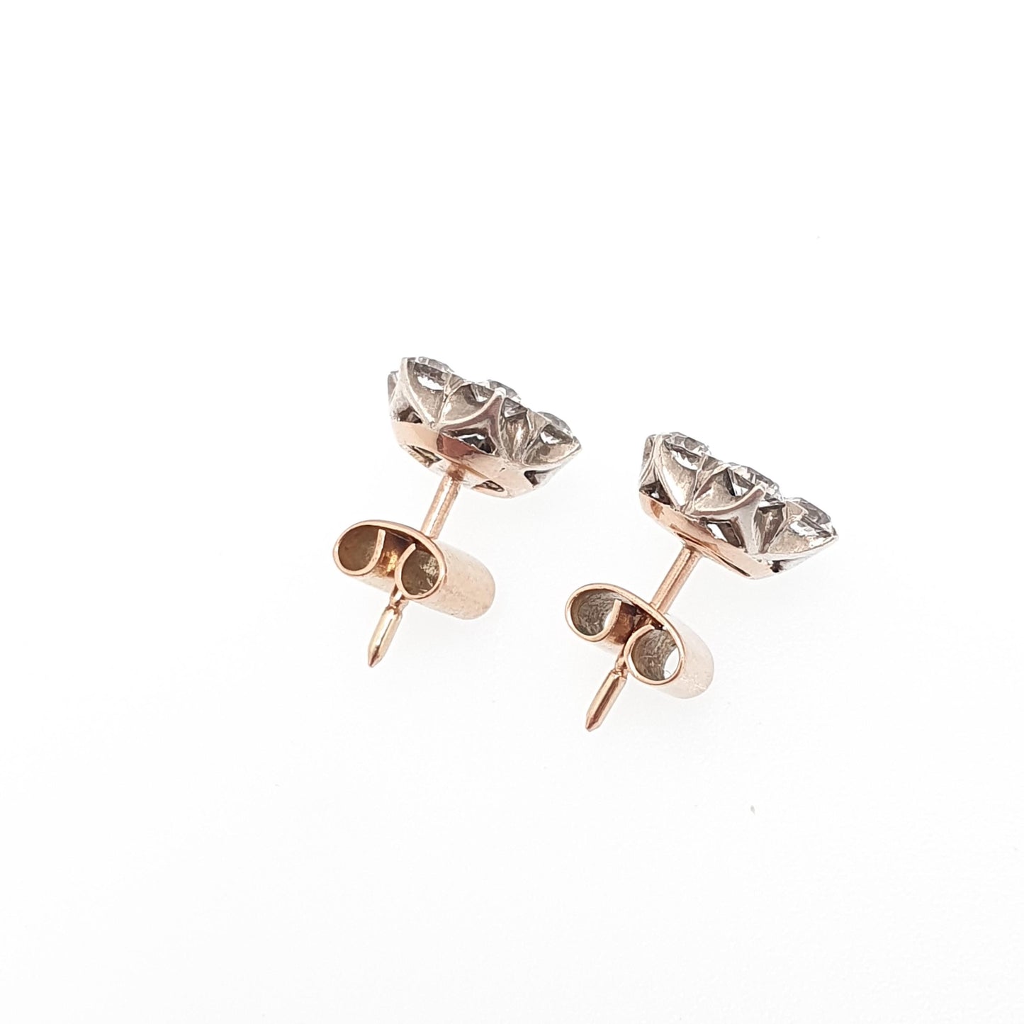 Antique Victorian 9k 9ct Gold White Sapphire Earrings Star Cluster Solid Silver Set Vintage Jewelry Jewellery