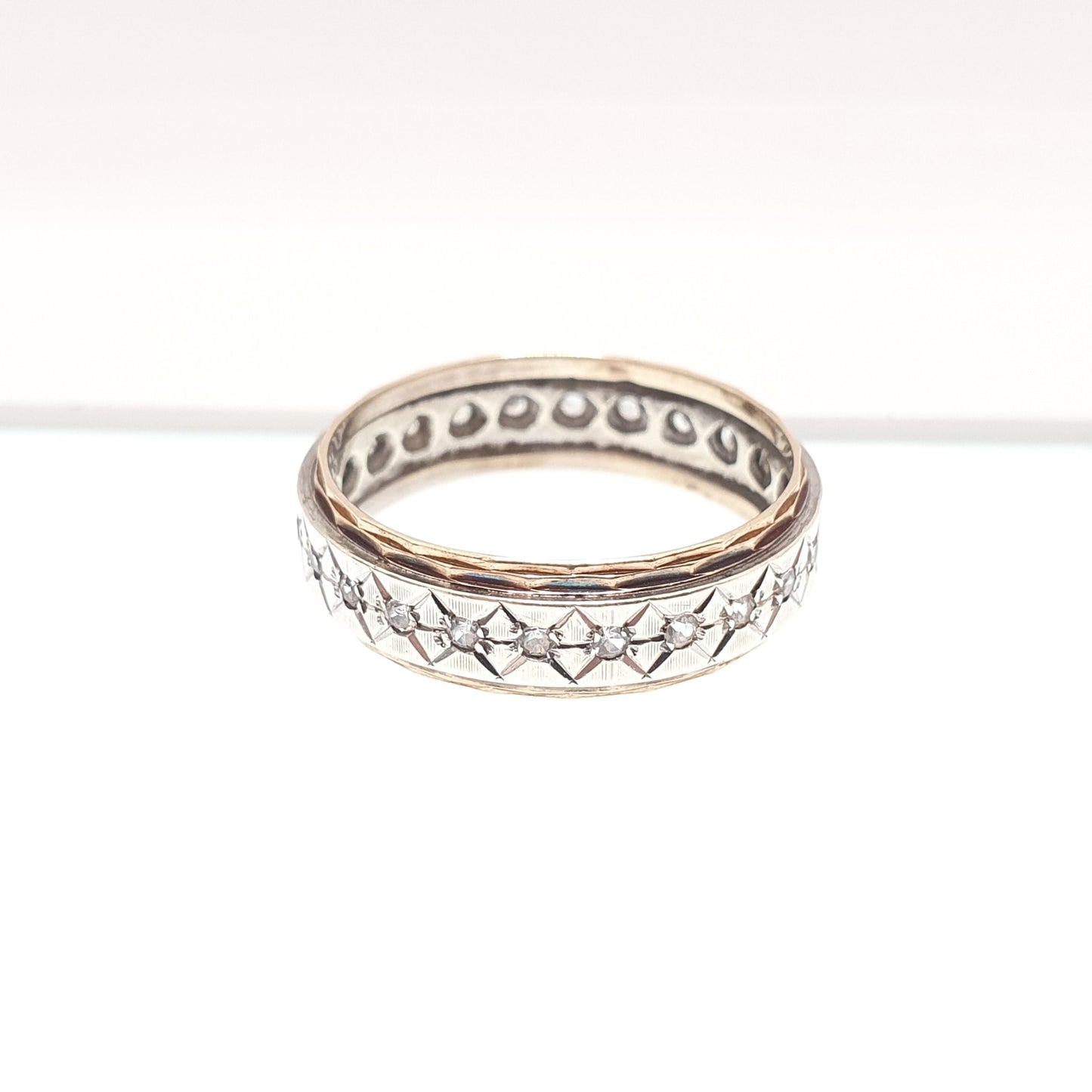 Vintage Solid 9ct Gold Full Eternity Ring X Border White Spinel 9k 375 Band Sparkly Stacker Stacking Jewelry Jewellery