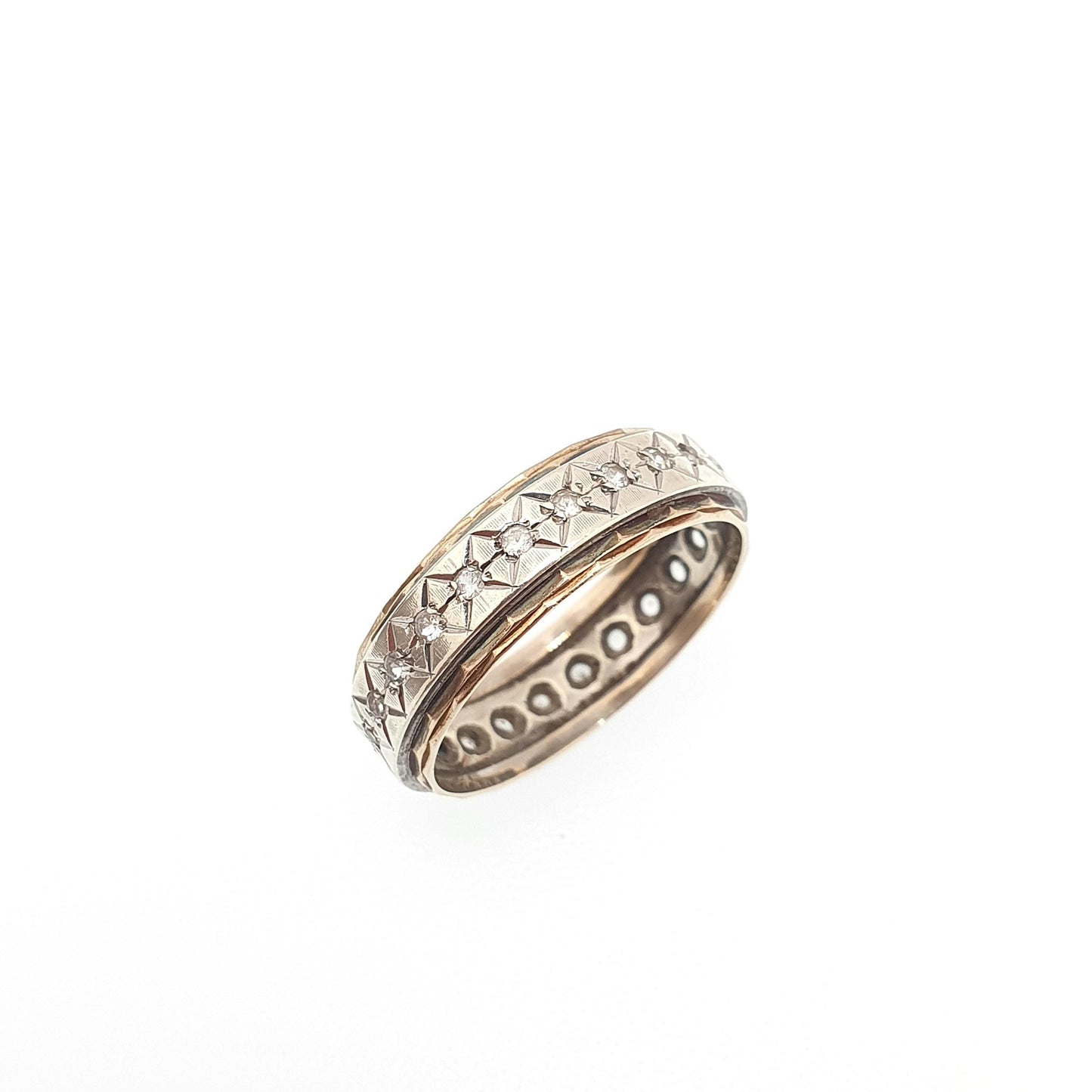 Vintage Solid 9ct Gold Full Eternity Ring X Border White Spinel 9k 375 Band Sparkly Stacker Stacking Jewelry Jewellery