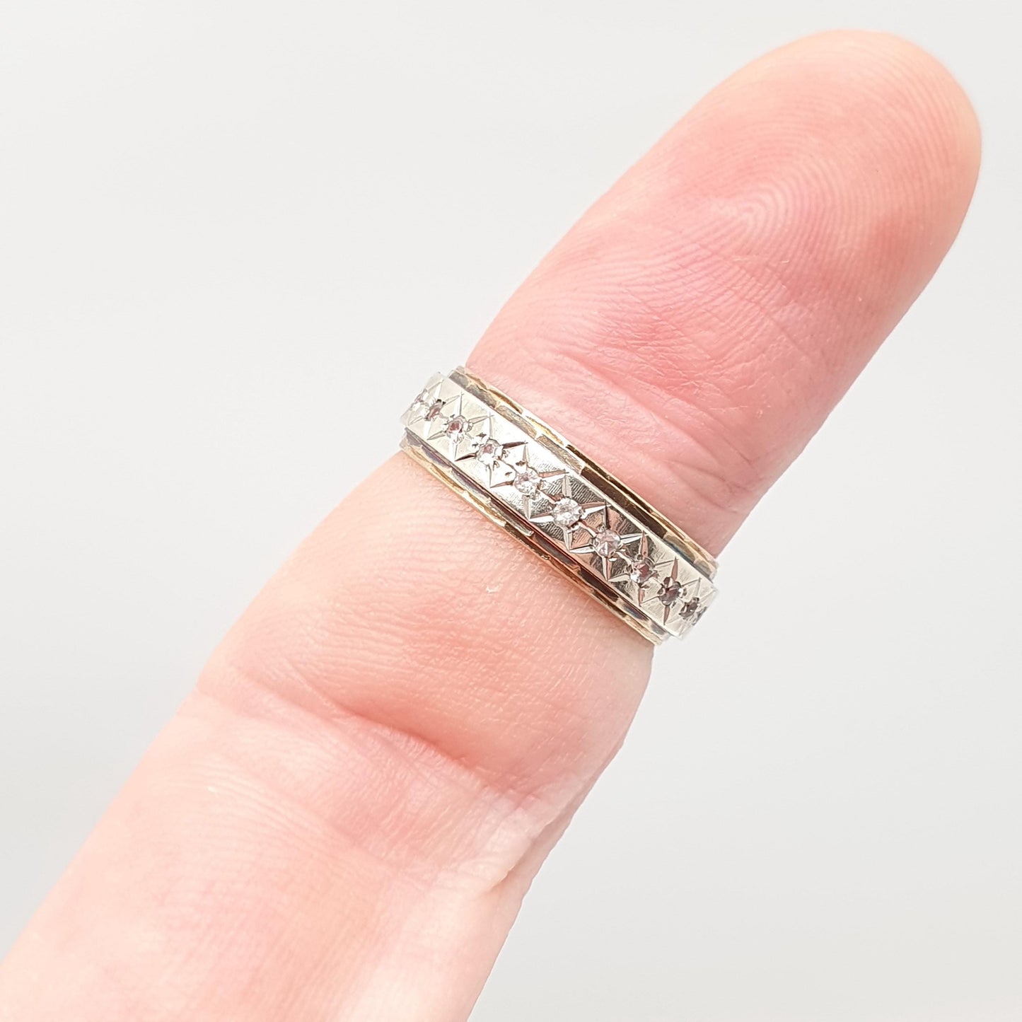 Vintage Solid 9ct Gold Full Eternity Ring X Border White Spinel 9k 375 Band Sparkly Stacker Stacking Jewelry Jewellery