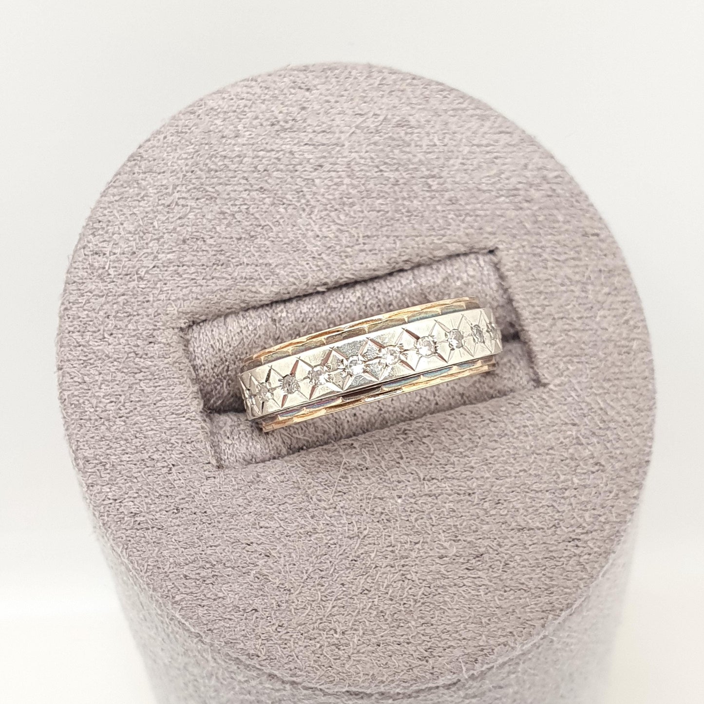 Vintage Solid 9ct Gold Full Eternity Ring X Border White Spinel 9k 375 Band Sparkly Stacker Stacking Jewelry Jewellery