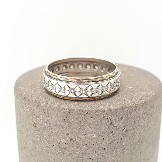 Vintage Solid 9ct Gold Full Eternity Ring X Border White Spinel 9k 375 Band Sparkly Stacker Stacking Jewelry Jewellery