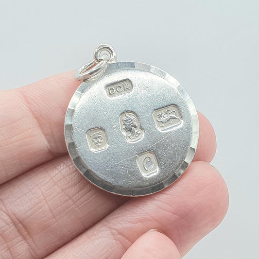 Vintage Sterling Silver Round Ingot Coin Pendant Queen Elizabeth 2nd Solid 925 Large Heavy Necklace