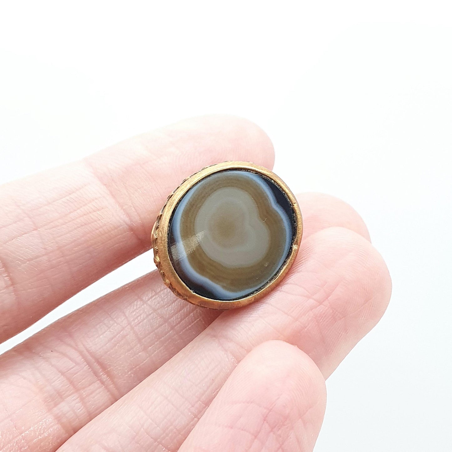 Antique Victorian Agate Fob Pendant Necklace Gold Tone Base Metal Genuine Quartz Gemstone Womens Mens Unisex Jewellery Jewelry