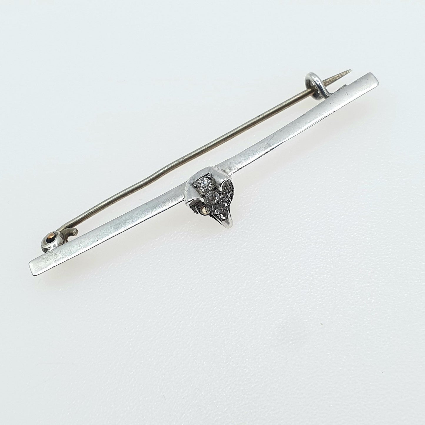 Antique Solid Silver Diamond Paste Fox Bar Brooch Lucky Cunning Cute Vintage Animal Jewelry Jewellery Womens Mens