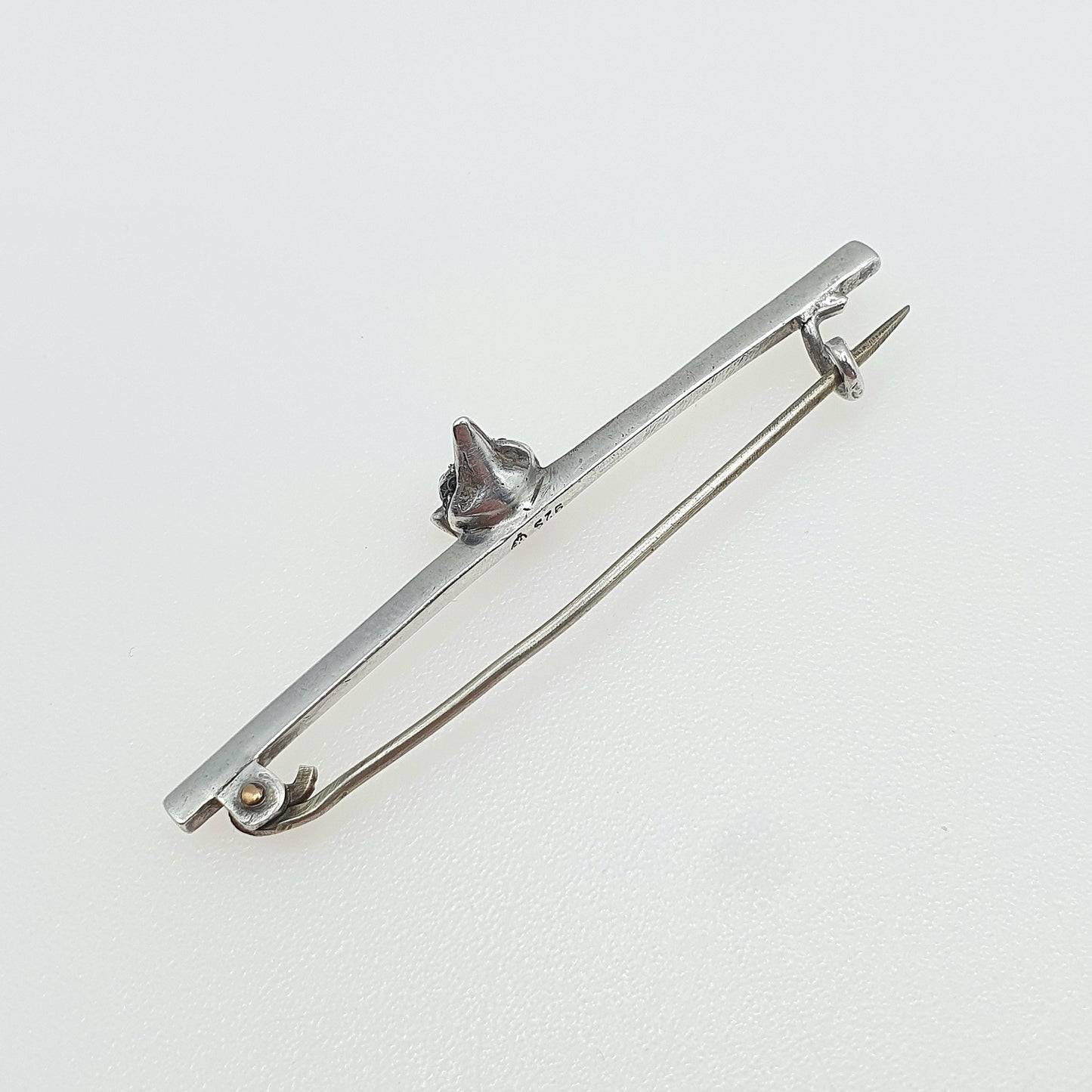 Antique Solid Silver Diamond Paste Fox Bar Brooch Lucky Cunning Cute Vintage Animal Jewelry Jewellery Womens Mens