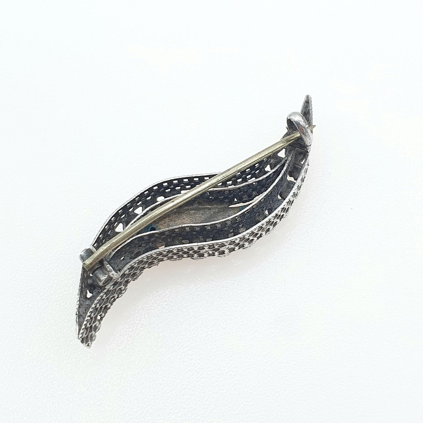 Antique Victorian Solid Silver Diamond Paste Wave Brooch Rose Gold Centre Vintage Fine Jewelry Jewellery Womens Mens Gift