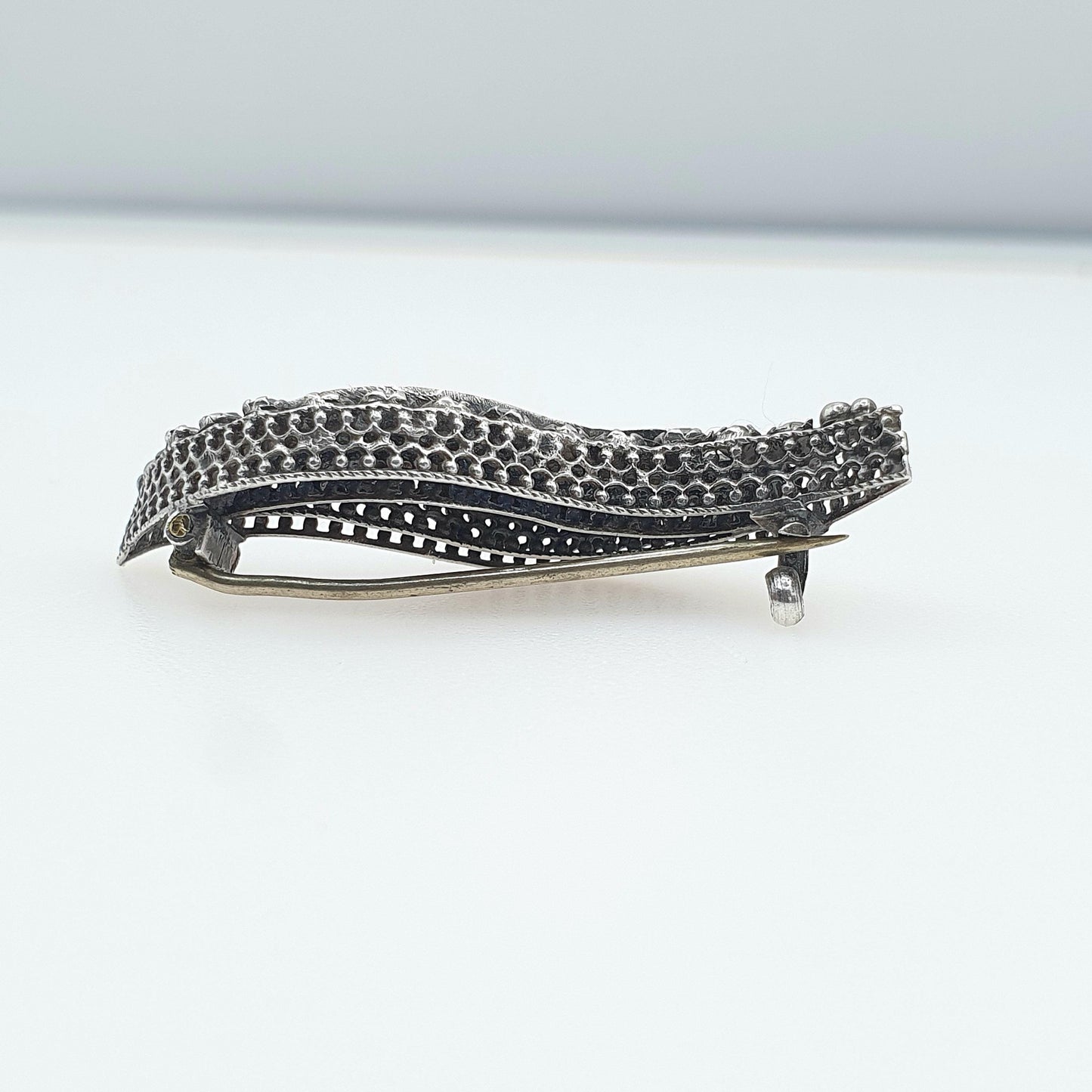 Antique Victorian Solid Silver Diamond Paste Wave Brooch Rose Gold Centre Vintage Fine Jewelry Jewellery Womens Mens Gift