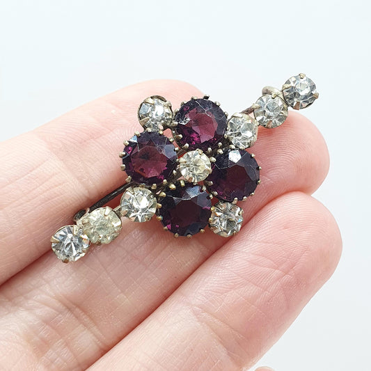 Antique Victorian Amethyst & Diamond Paste Brooch Cruciform Shape Silver Plate Purple Vintage Womens Ladies Jewelry Jewellery