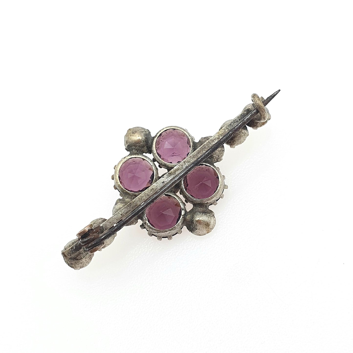 Antique Victorian Amethyst & Diamond Paste Brooch Cruciform Shape Silver Plate Purple Vintage Womens Ladies Jewelry Jewellery