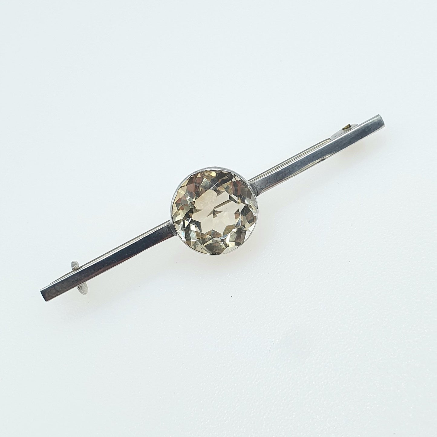 Antique Solid Silver Natural Citrine Brooch Bar Pin Large Round Cut Orange Quartz Vintage Ladies Womens Jewelry Jewellery