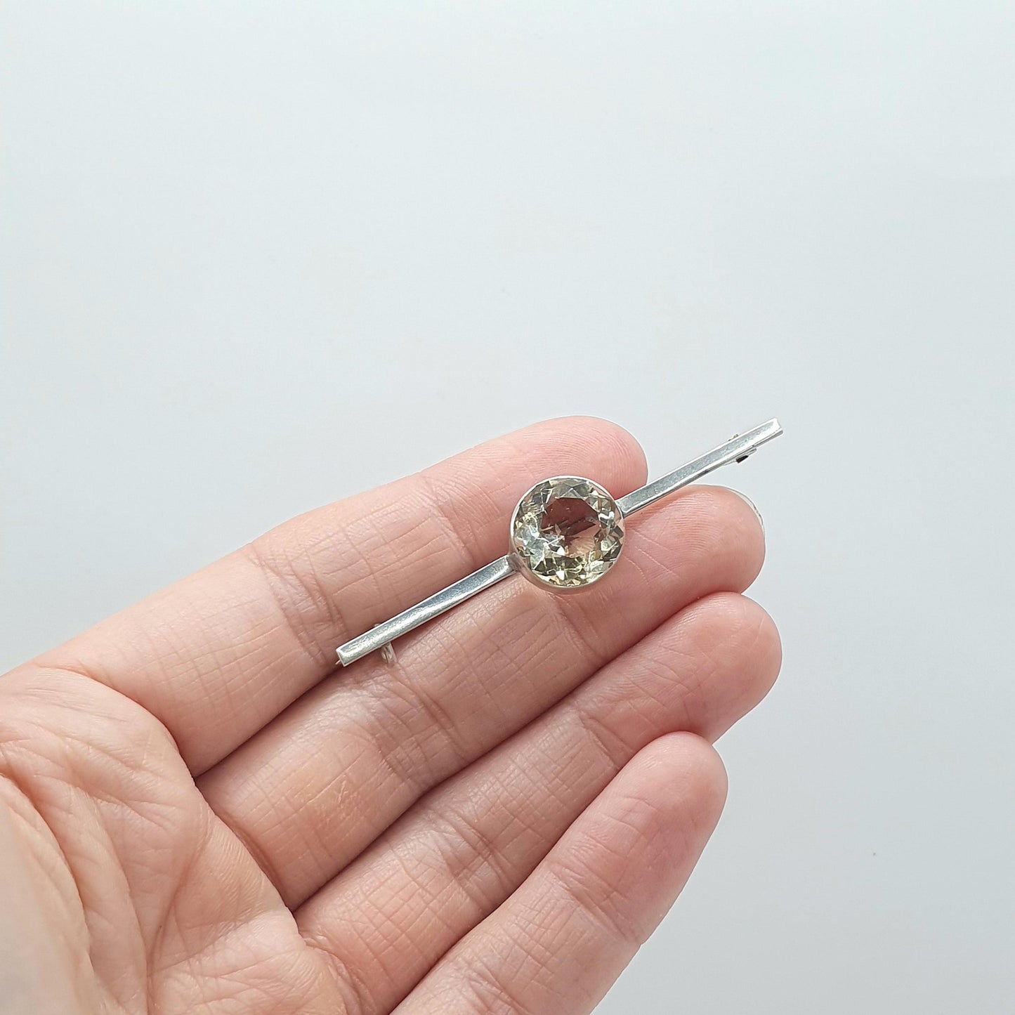 Antique Solid Silver Natural Citrine Brooch Bar Pin Large Round Cut Orange Quartz Vintage Ladies Womens Jewelry Jewellery