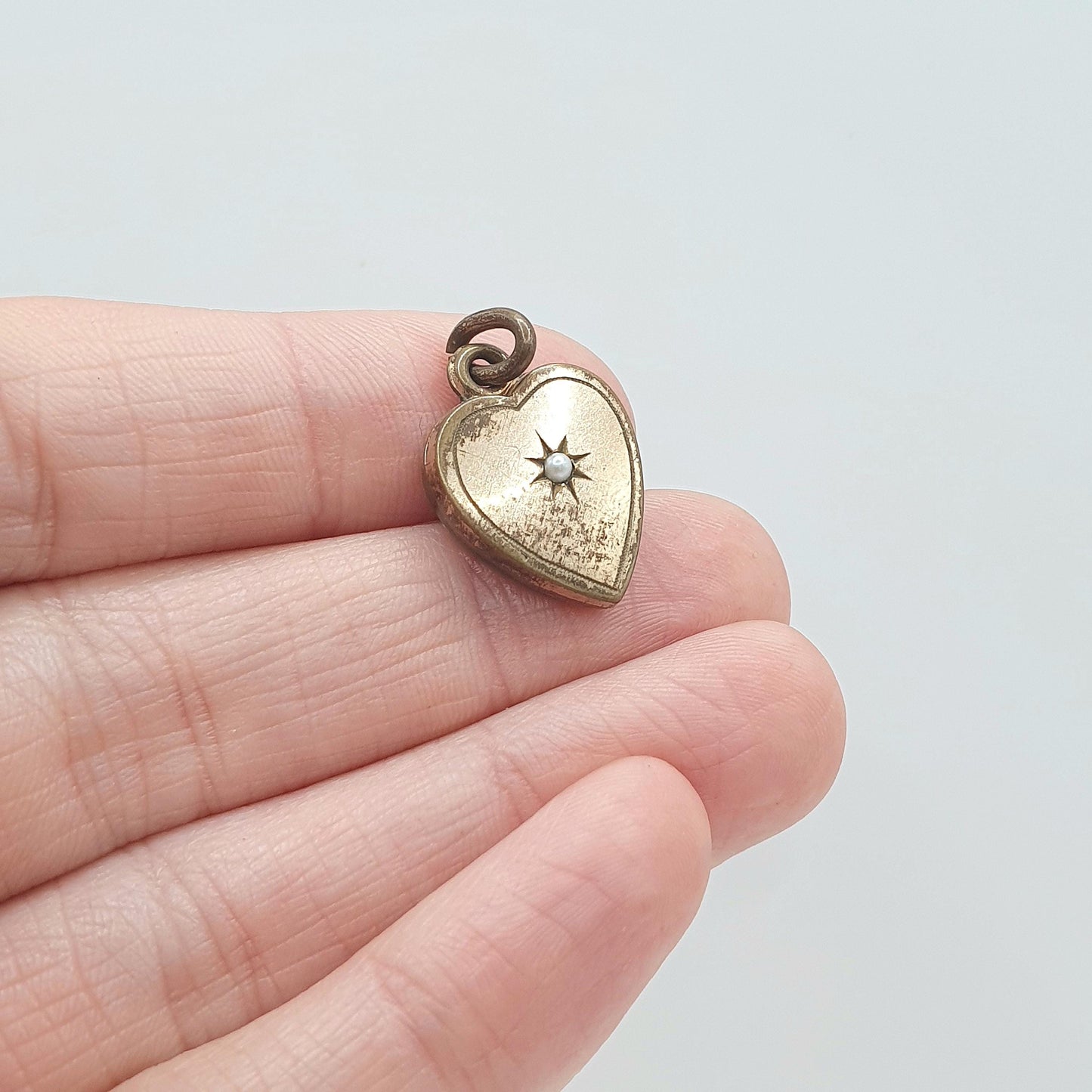 Antique Victorian Rolled Gold Seed Pearl Puffer Heart Pendant Charm Gold Filled Womens Jewelry Vintage Jewellery