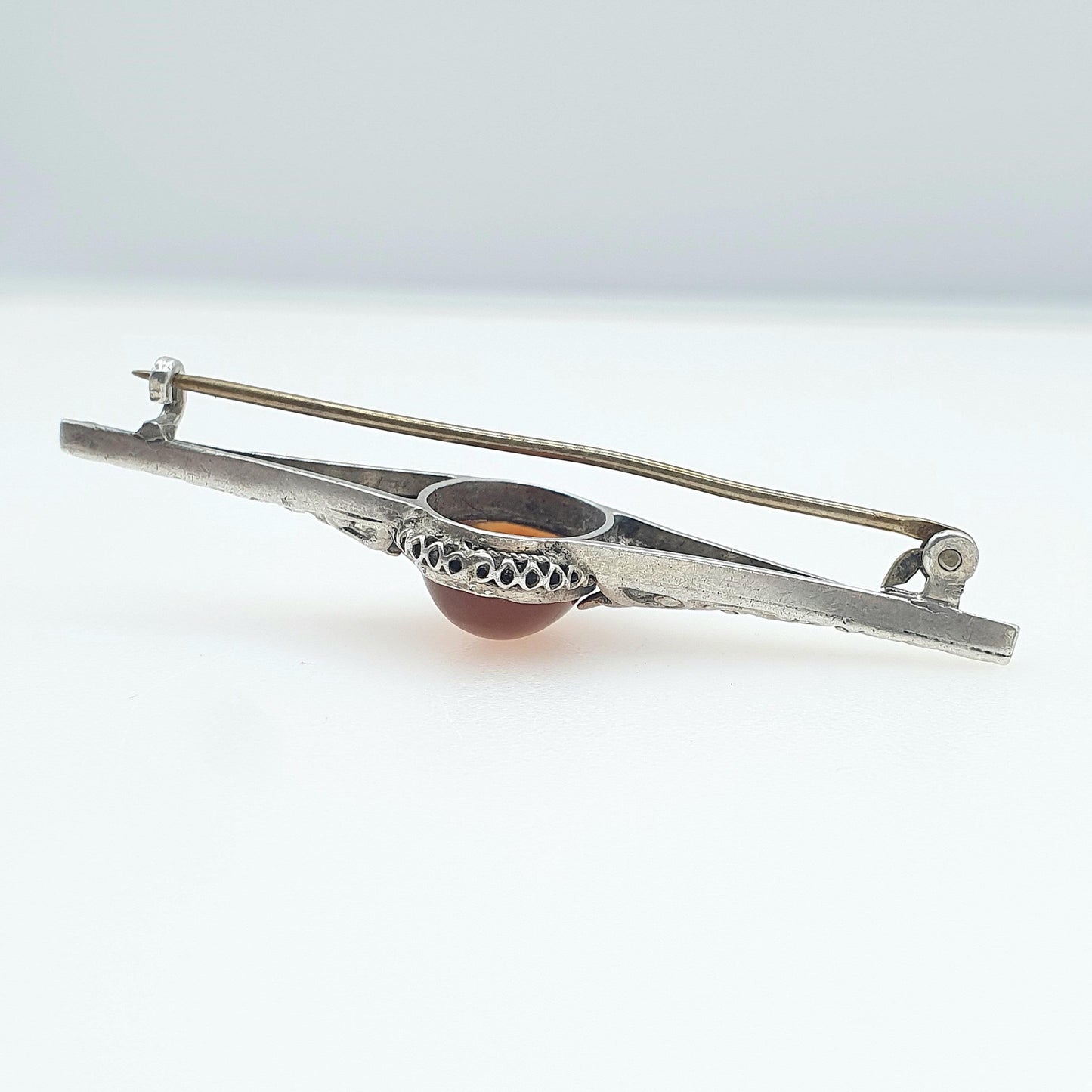 Antique Solid Silver Natural Carnelian Brooch Orange Arts and Crafts Handmade Quartz Gemstone Vintage Jewelry Jewellery