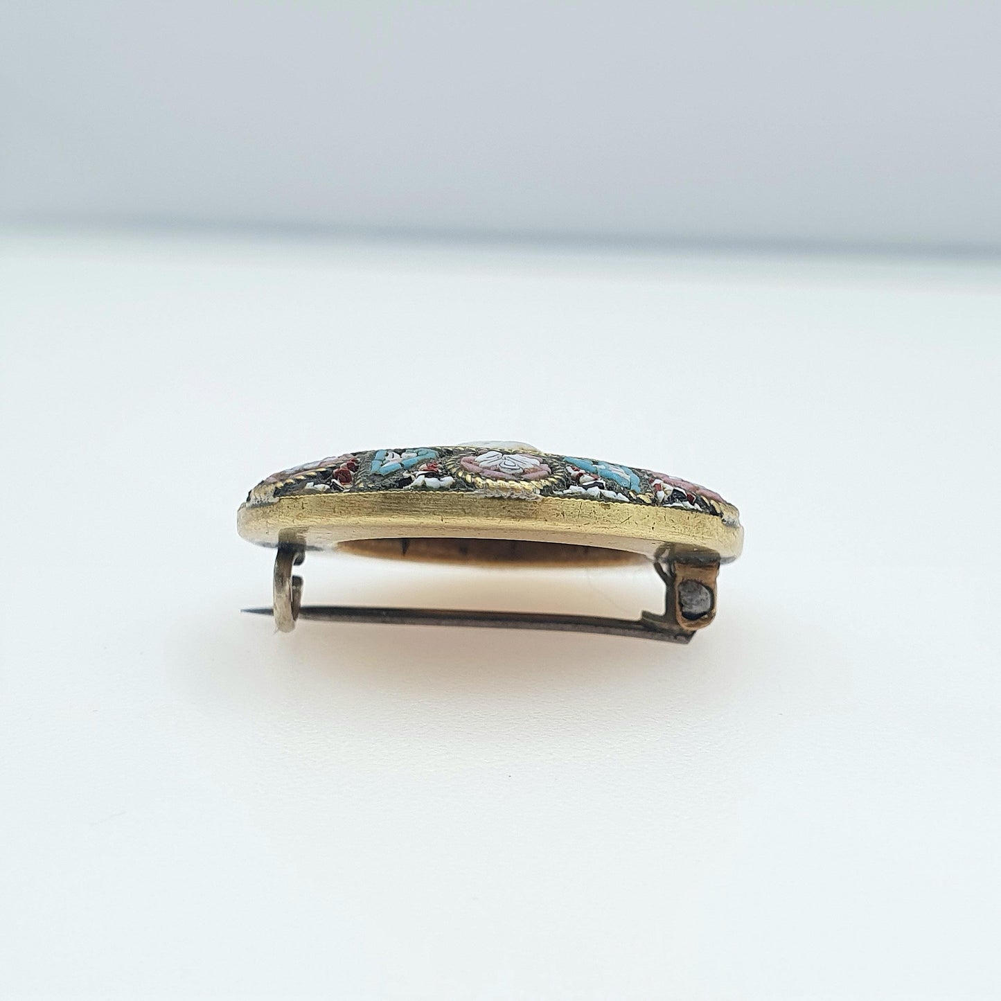 Antique Victorian Gold Tone Cameo Micromosaic Brooch Genuine Shell Italian Vintage Womens Jewellery Jewelry Unisex
