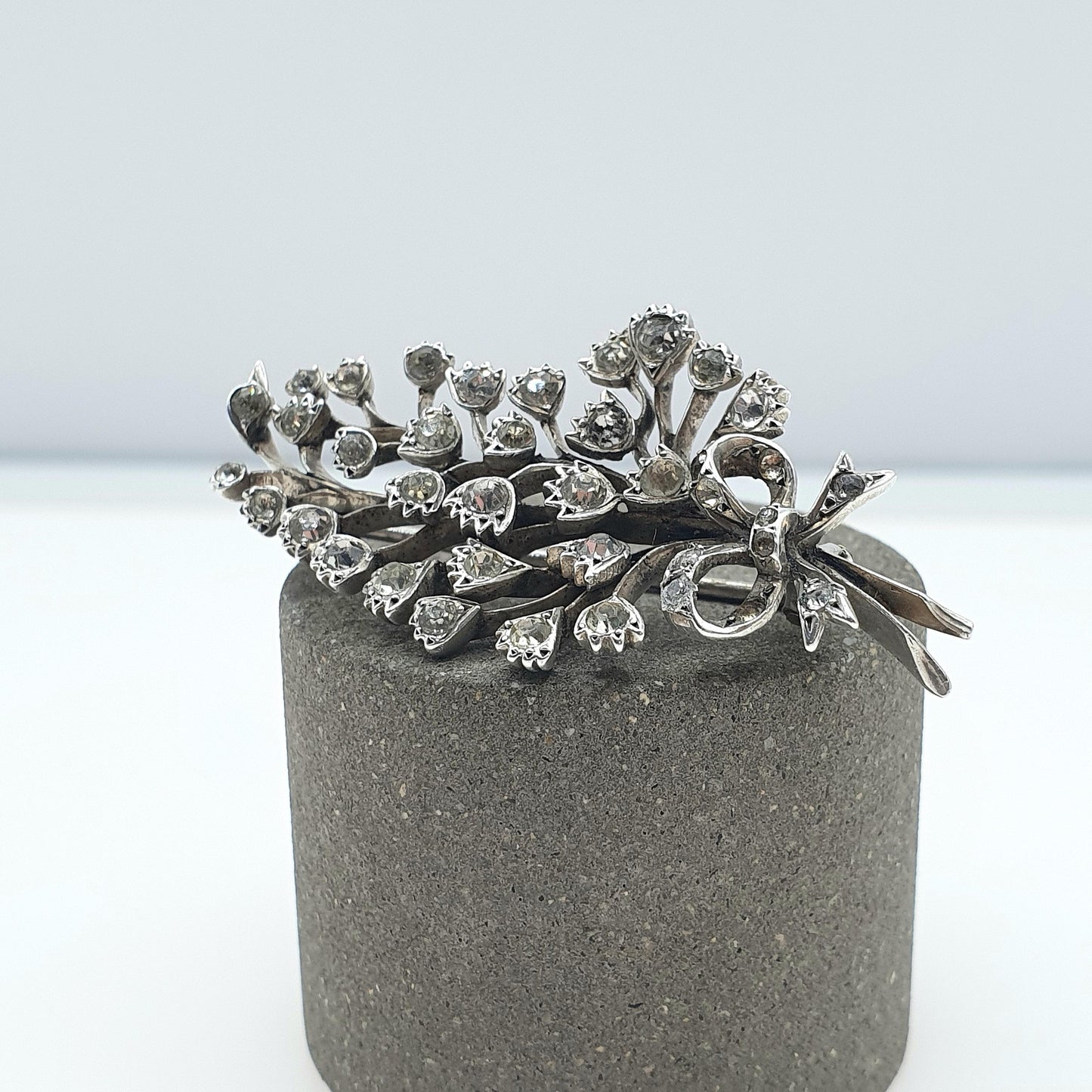 Antique Victorian Solid Silver Diamond Paste Floral Spray Brooch Sparkly Flower Vintage Jewelry Jewellery