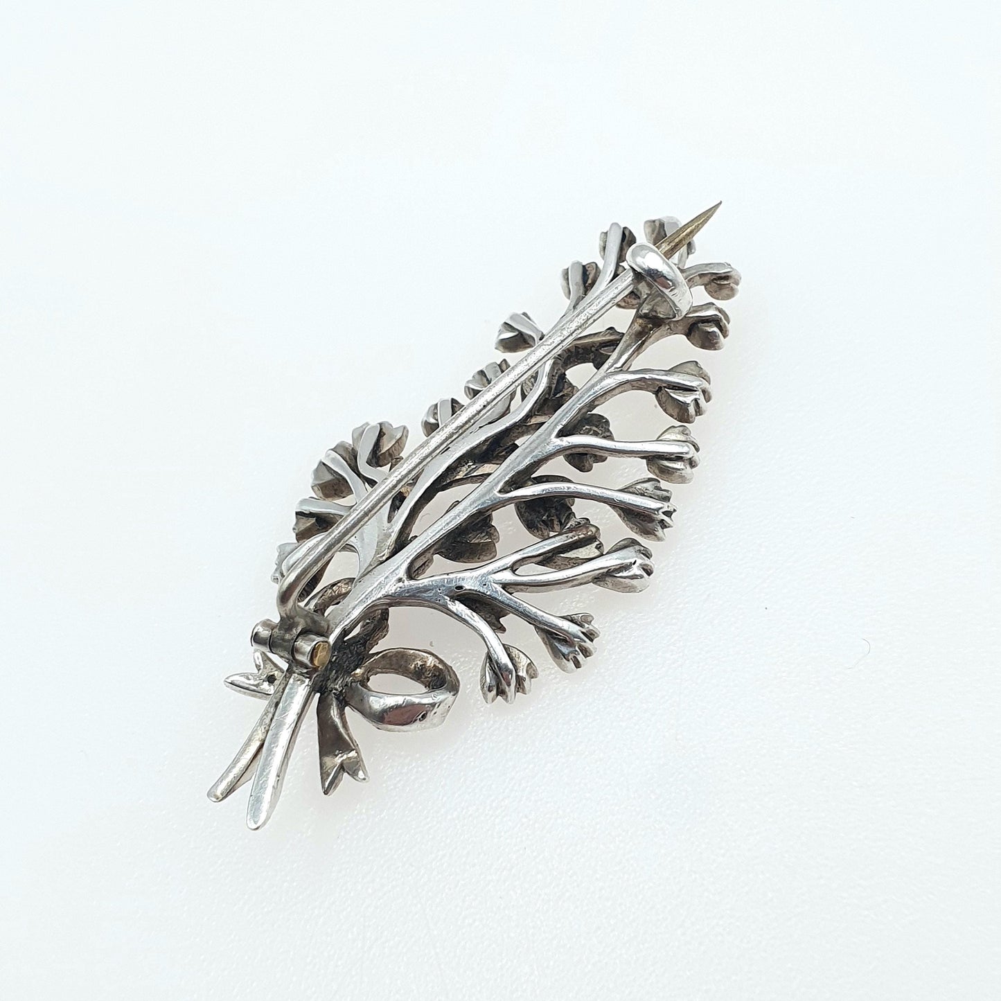 Antique Victorian Solid Silver Diamond Paste Floral Spray Brooch Sparkly Flower Vintage Jewelry Jewellery