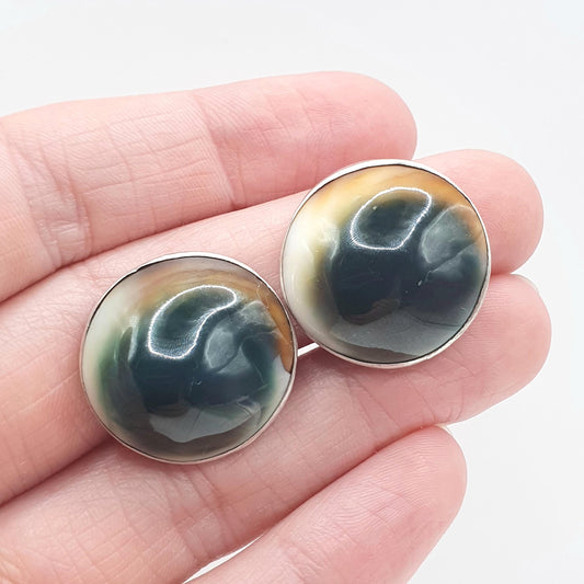 Antique Solid Silver Opeculum Earrings Clip On Sea Snail Shell Large Art Deco Womens Vintage Jewelry Jewellery Unisex
