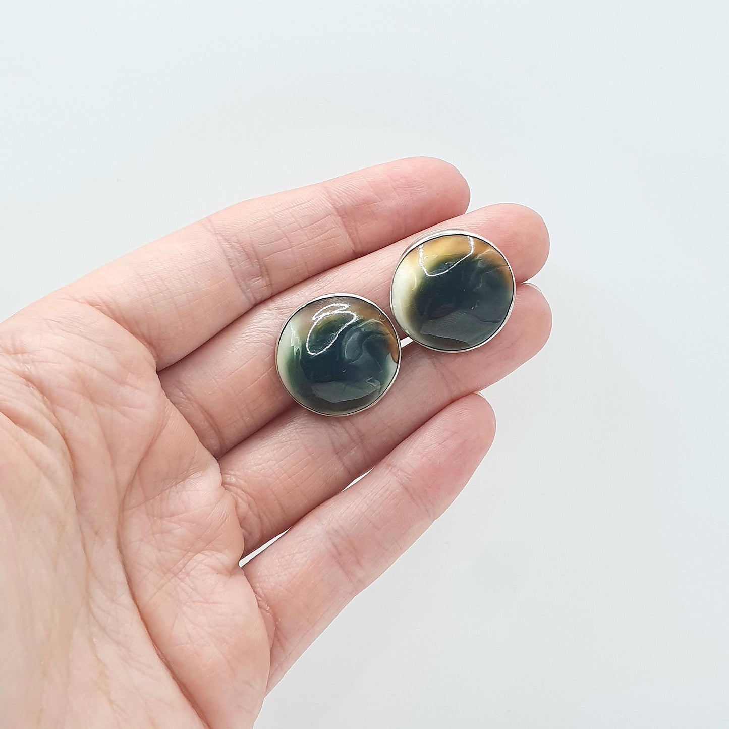 Antique Solid Silver Opeculum Earrings Clip On Sea Snail Shell Large Art Deco Womens Vintage Jewelry Jewellery Unisex