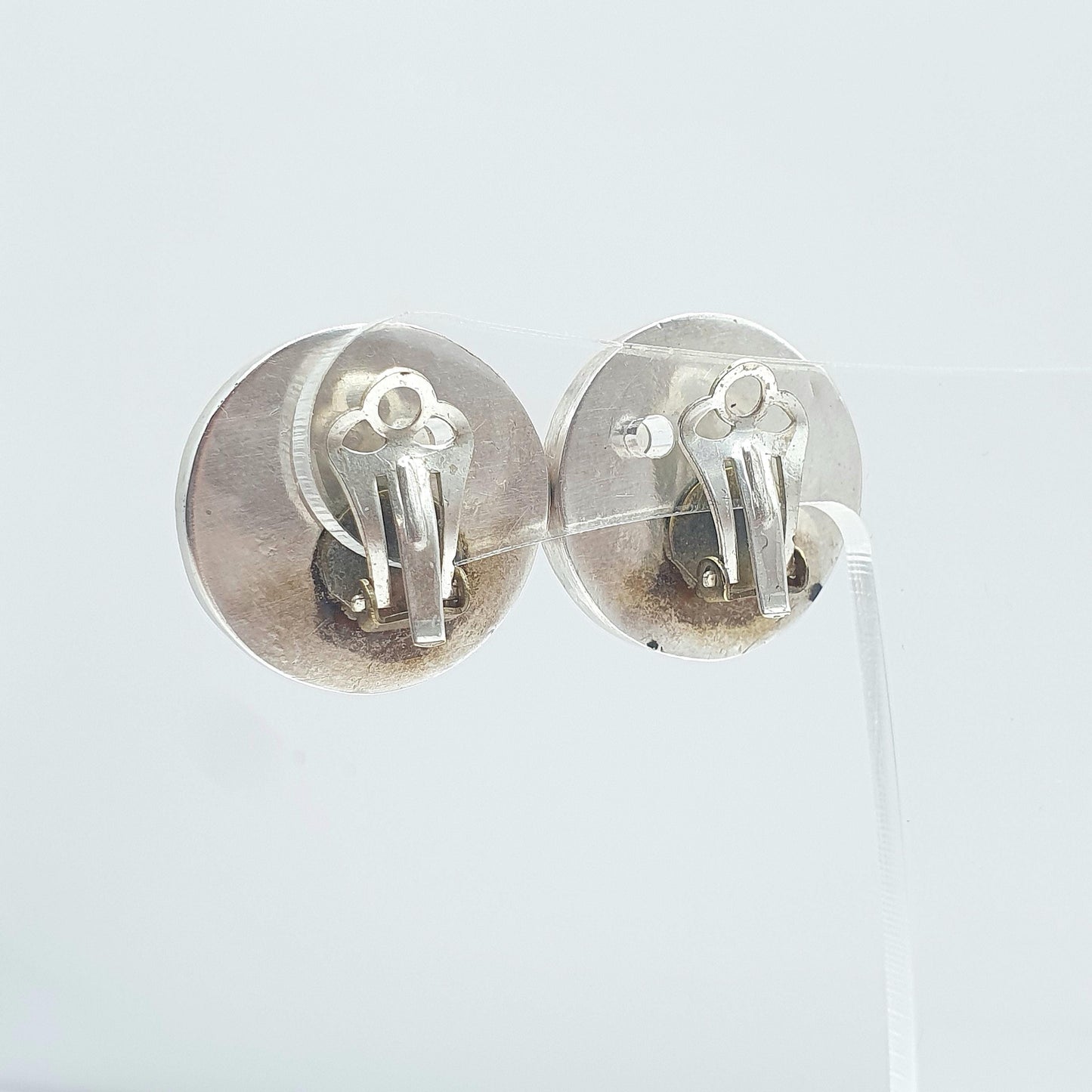 Antique Solid Silver Opeculum Earrings Clip On Sea Snail Shell Large Art Deco Womens Vintage Jewelry Jewellery Unisex