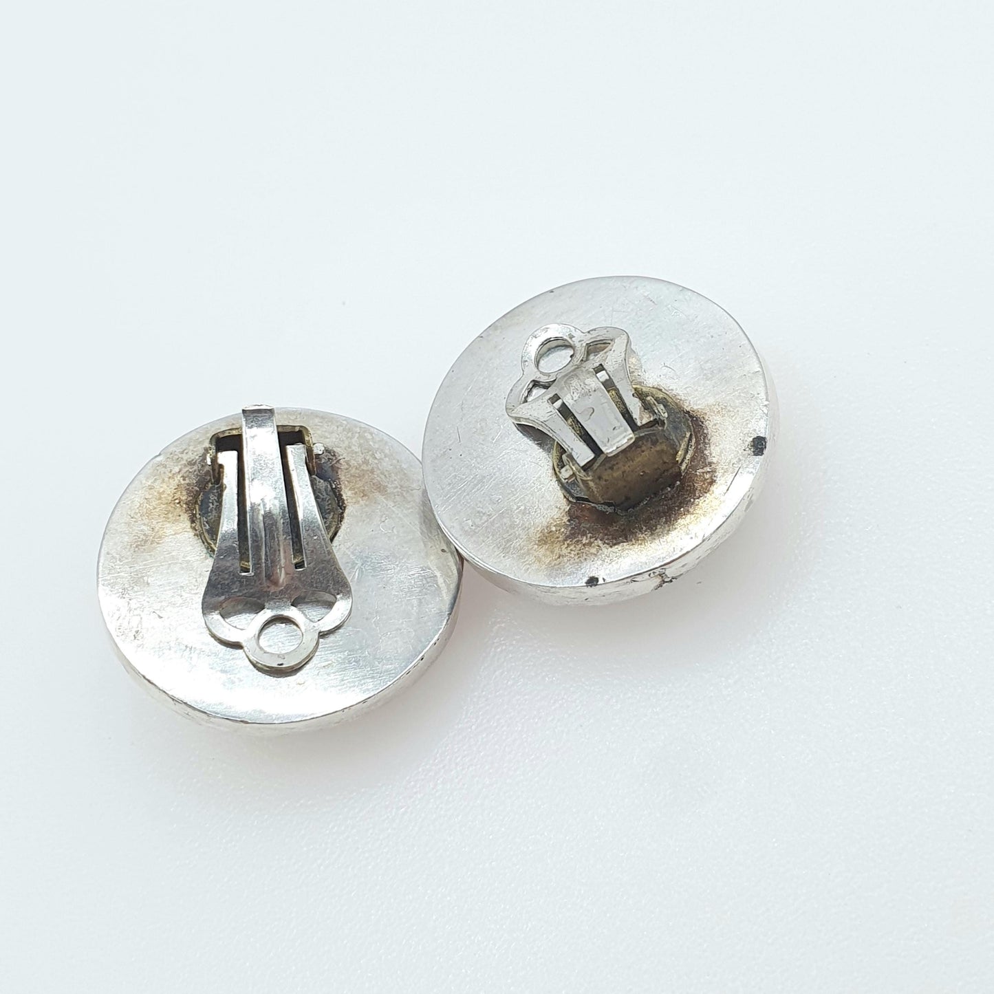 Antique Solid Silver Opeculum Earrings Clip On Sea Snail Shell Large Art Deco Womens Vintage Jewelry Jewellery Unisex