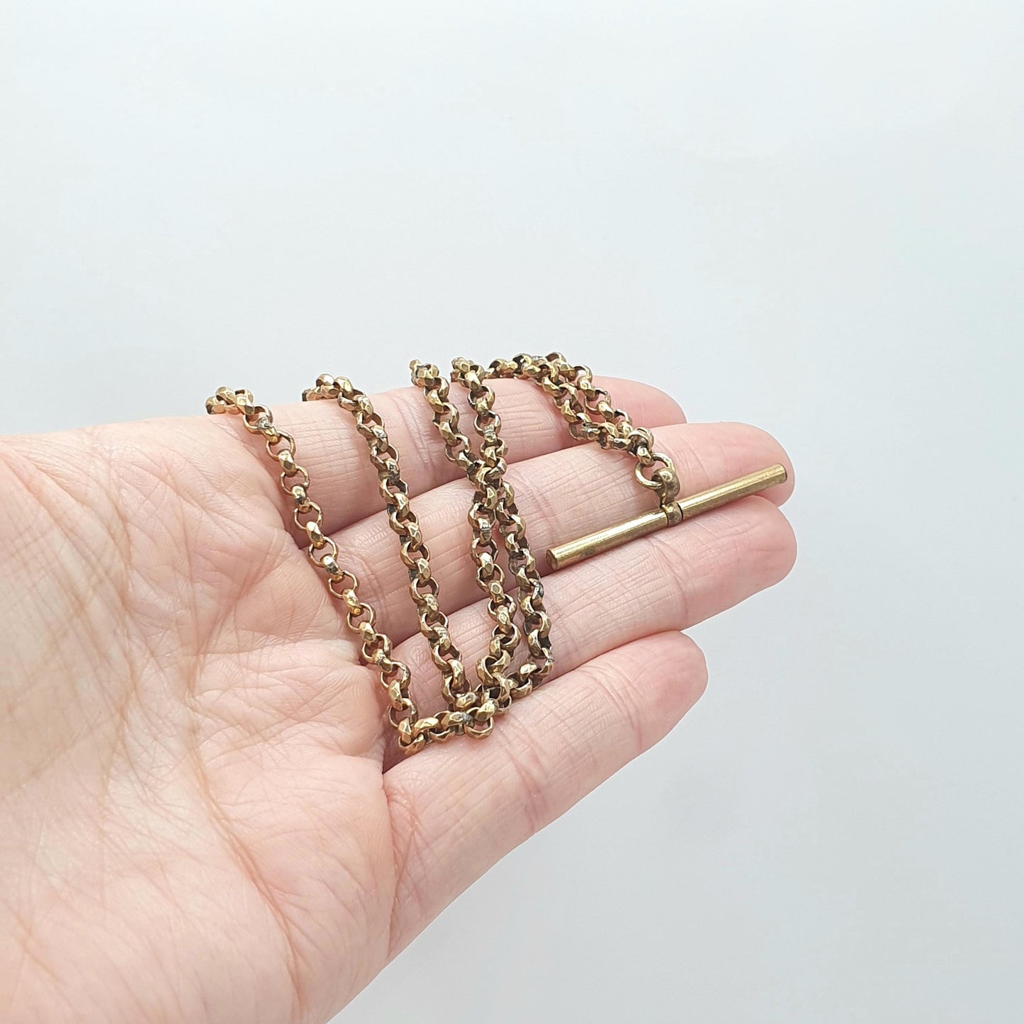 Antique Rolled Gold Belcher Link T Bar Necklace Dog Clip Albert Chain Pocket Watch Gold Filled Vintage Jewellery 44cm 16.99g